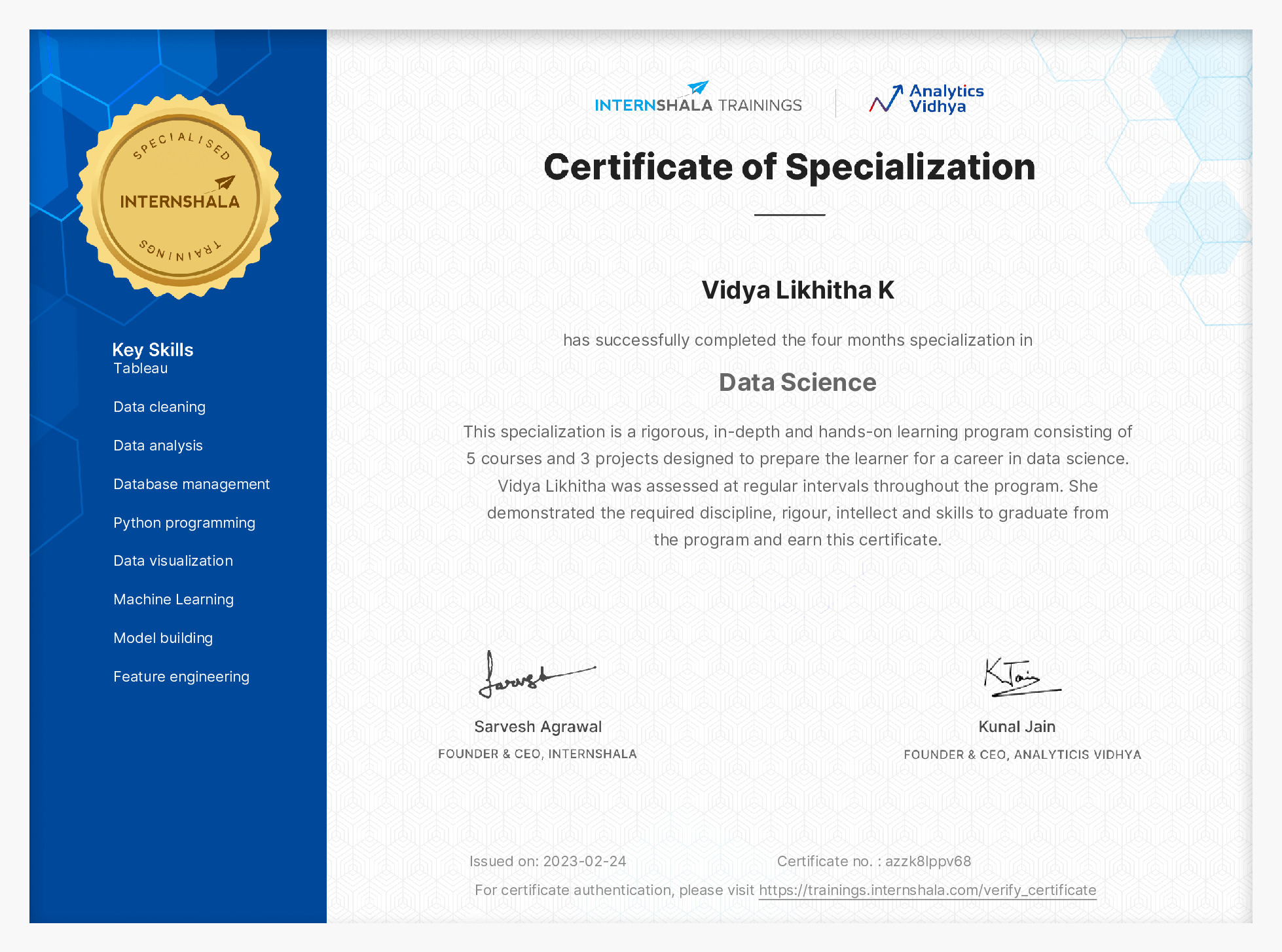 Certificate of completion
