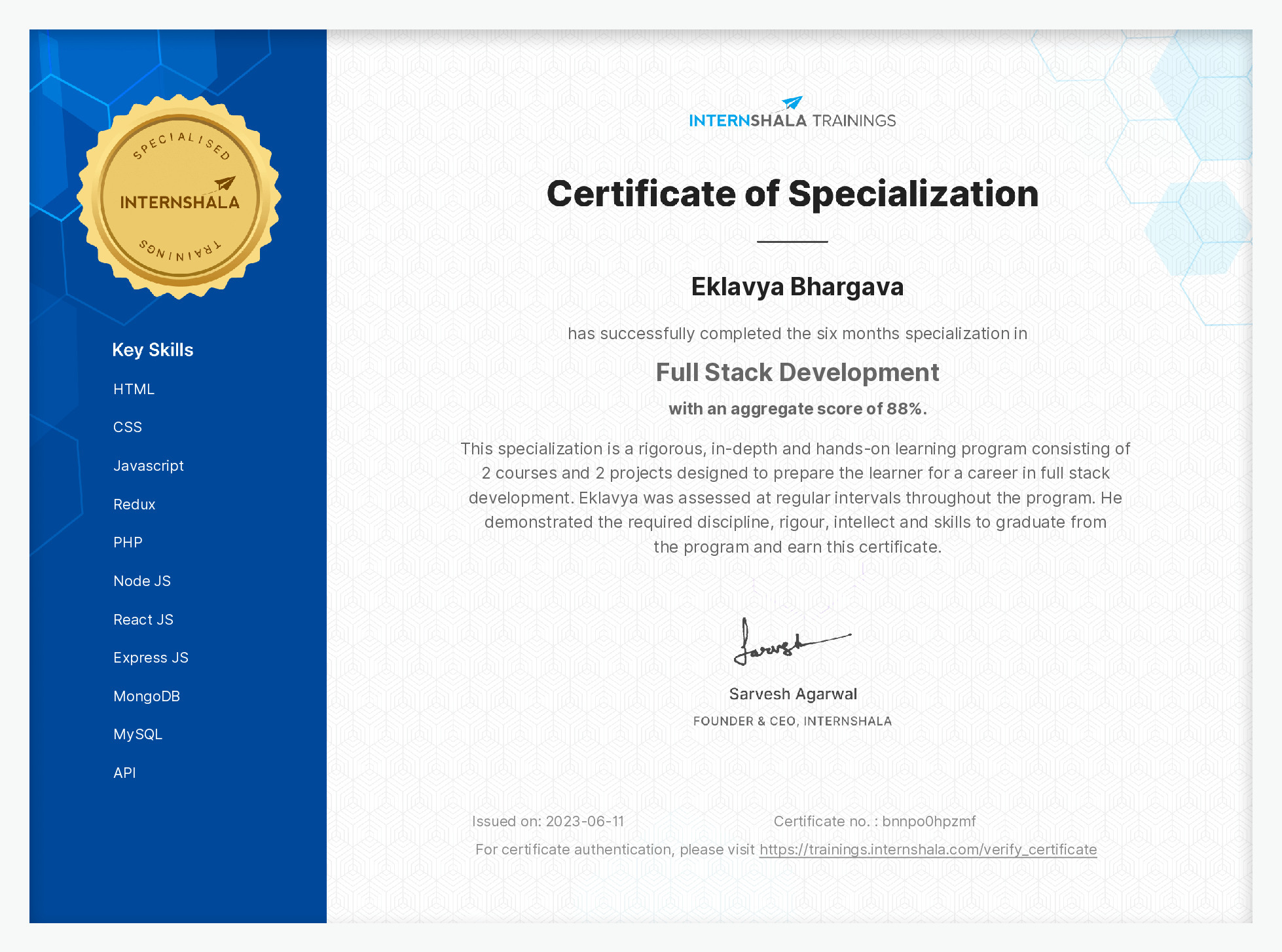 Certificate of completion