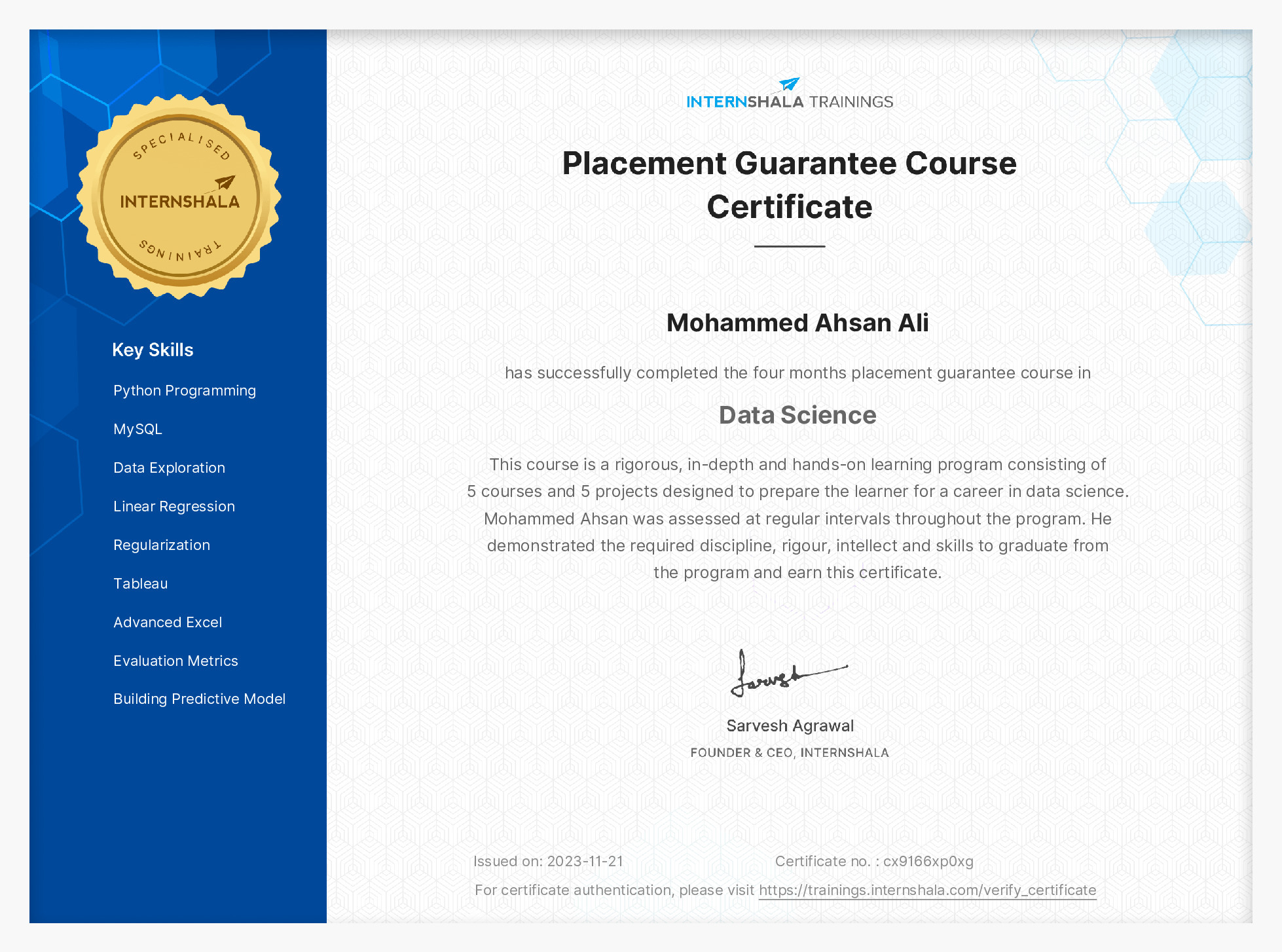Certificate of completion