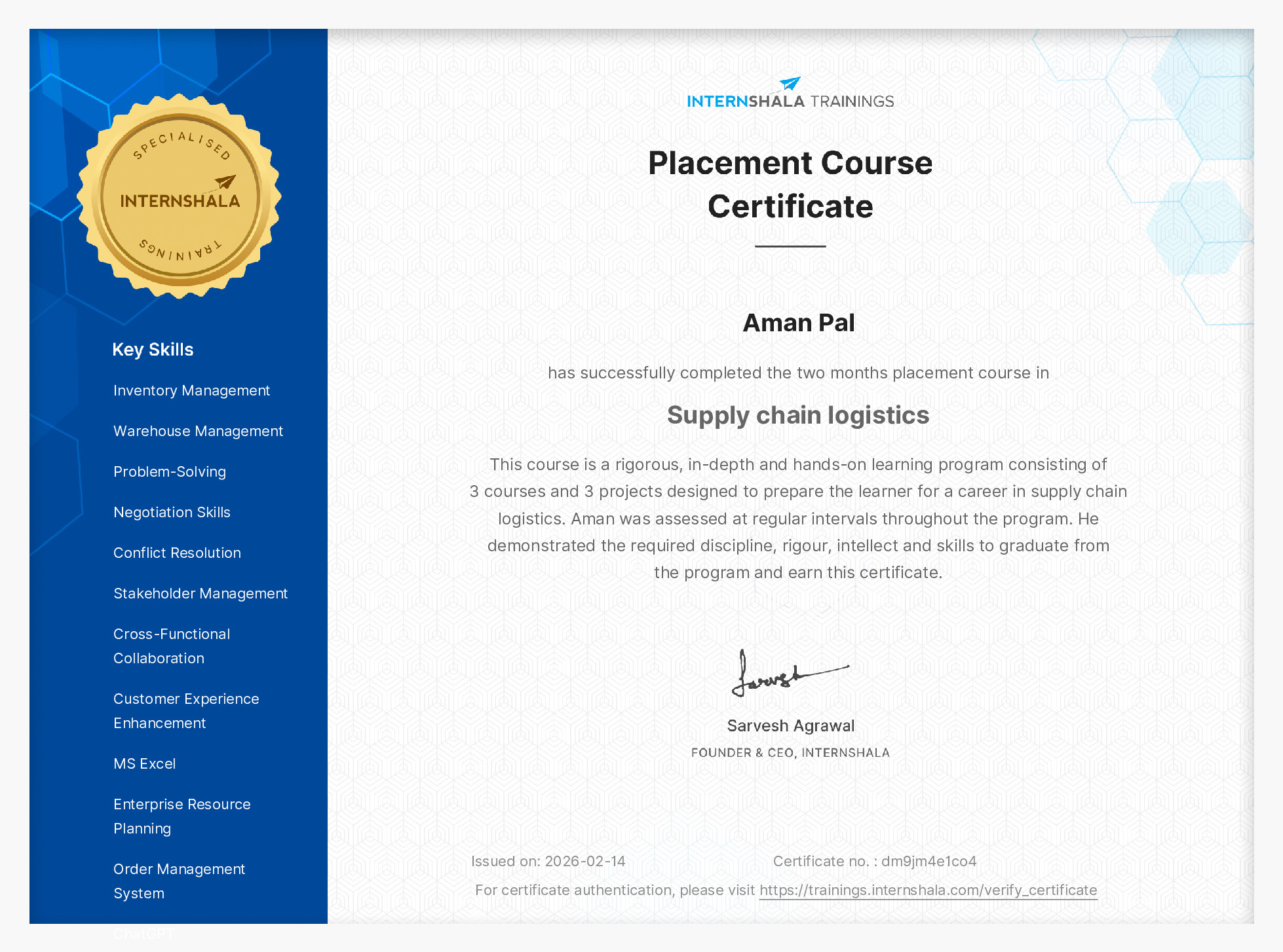 Certificate of completion