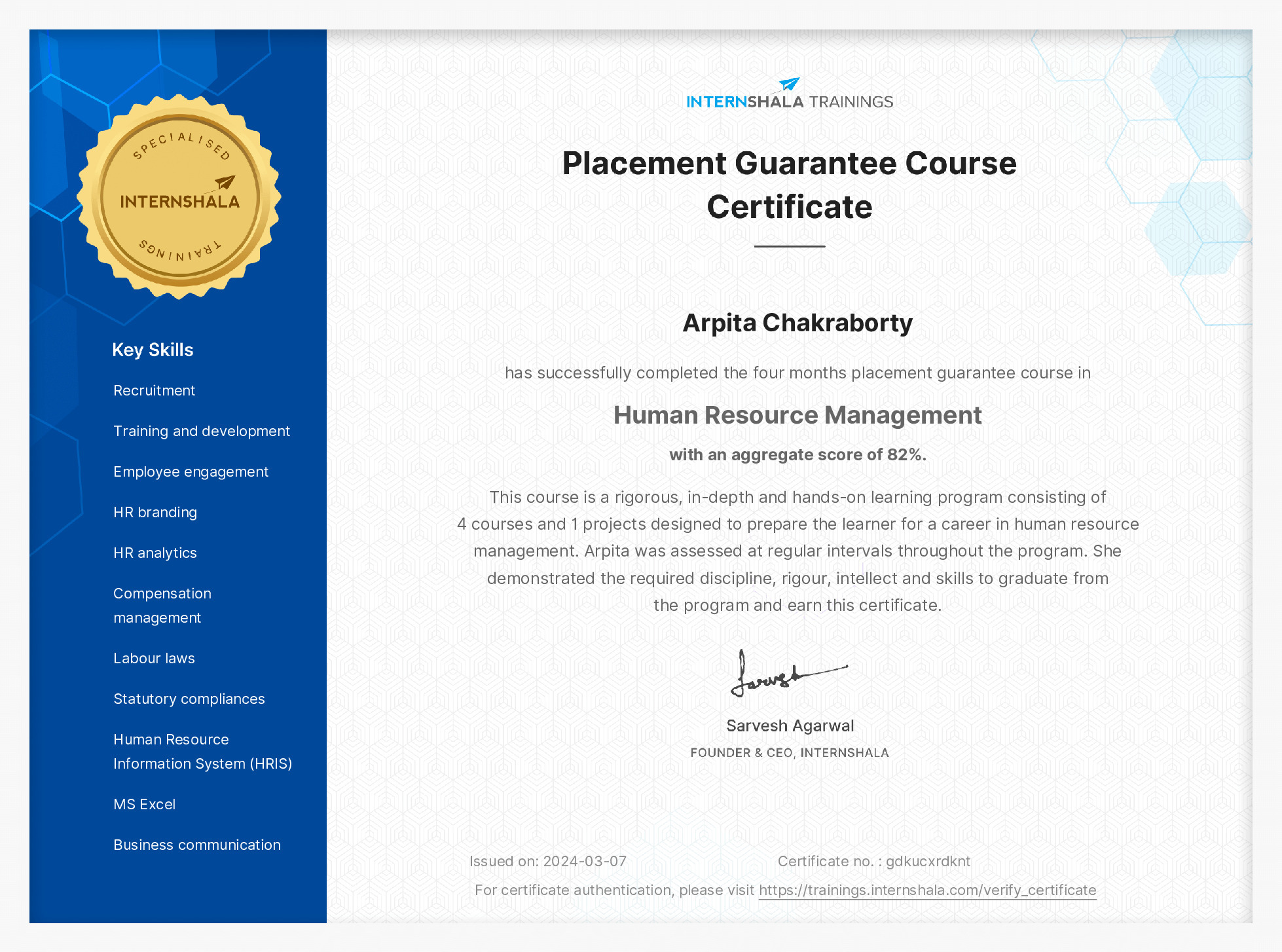 Certificate of completion