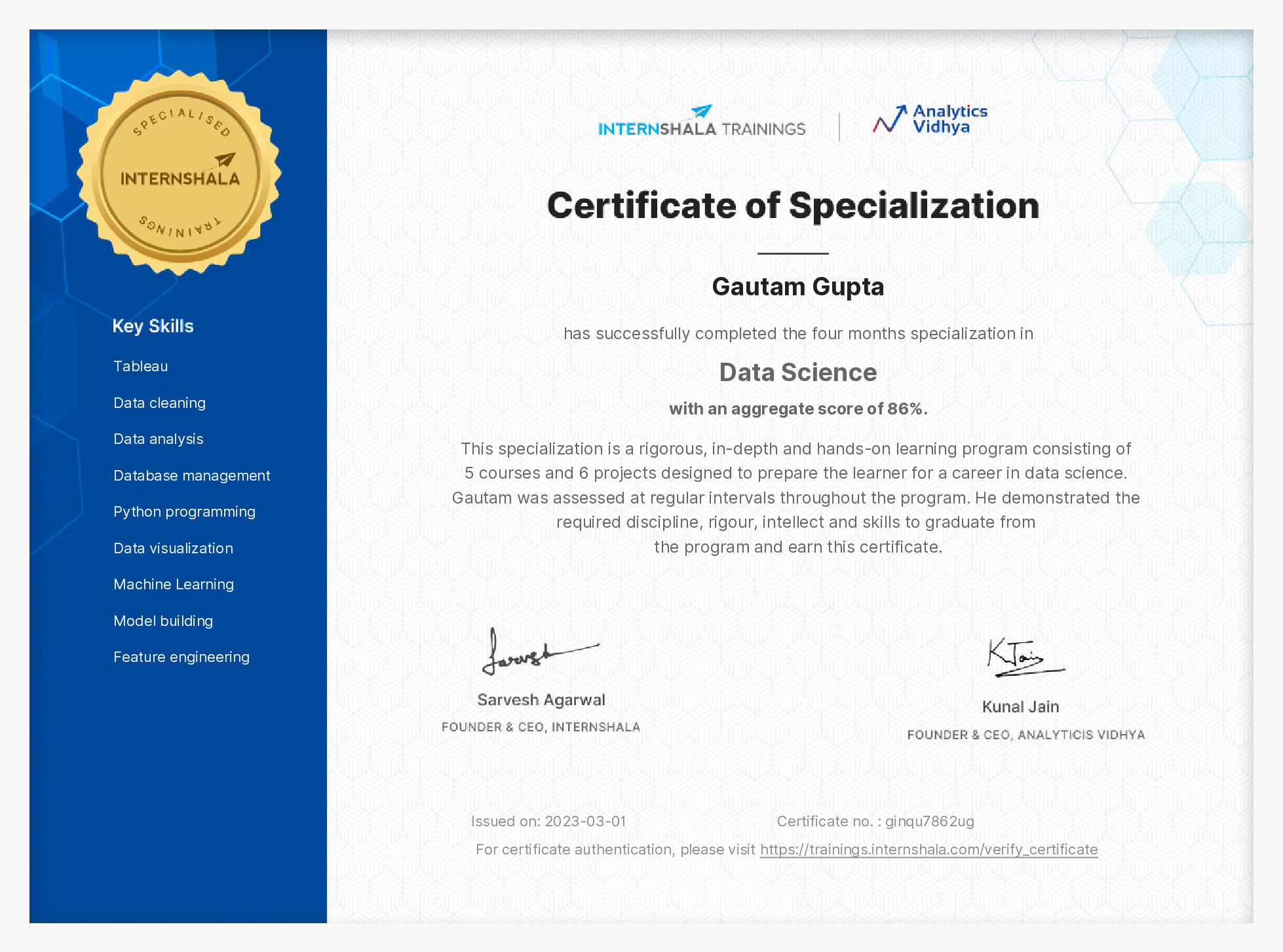 Certificate of completion