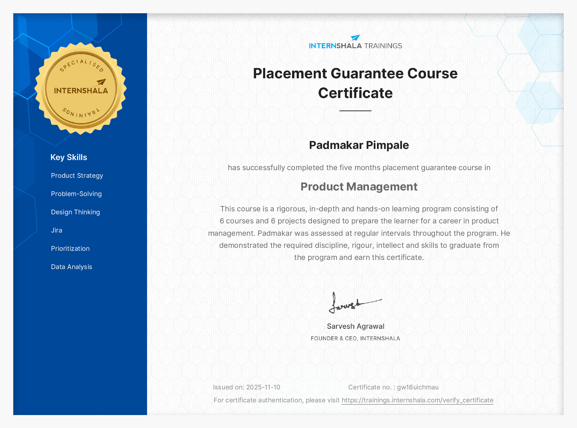 Certificate of completion