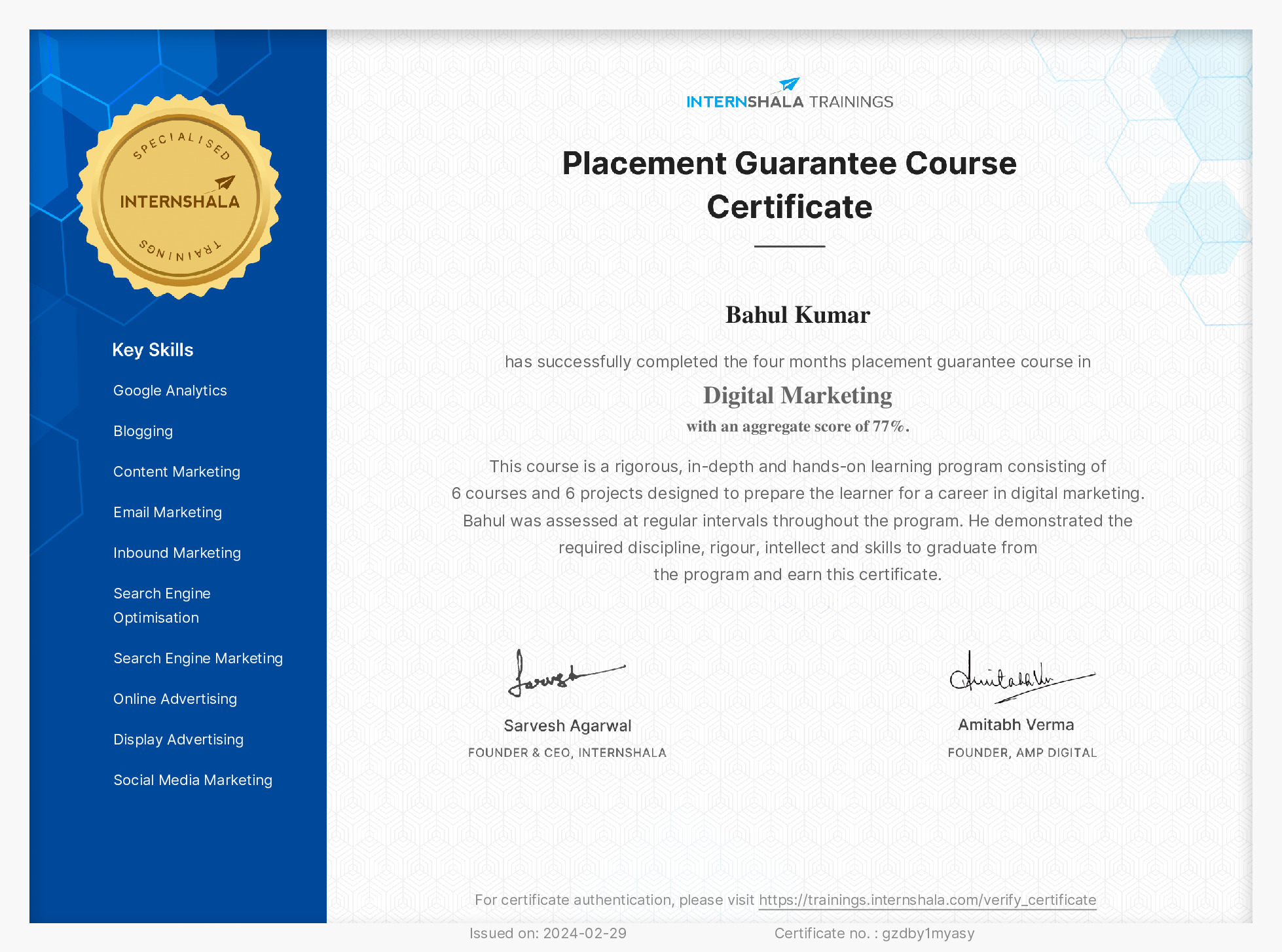 Certificate of completion