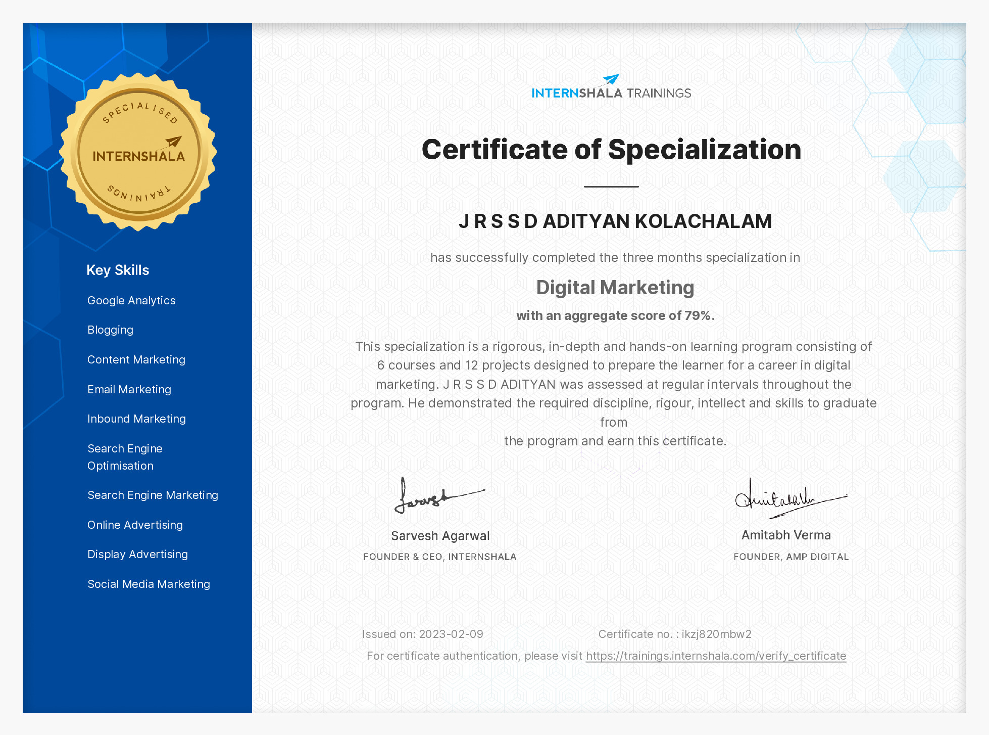 Certificate of completion