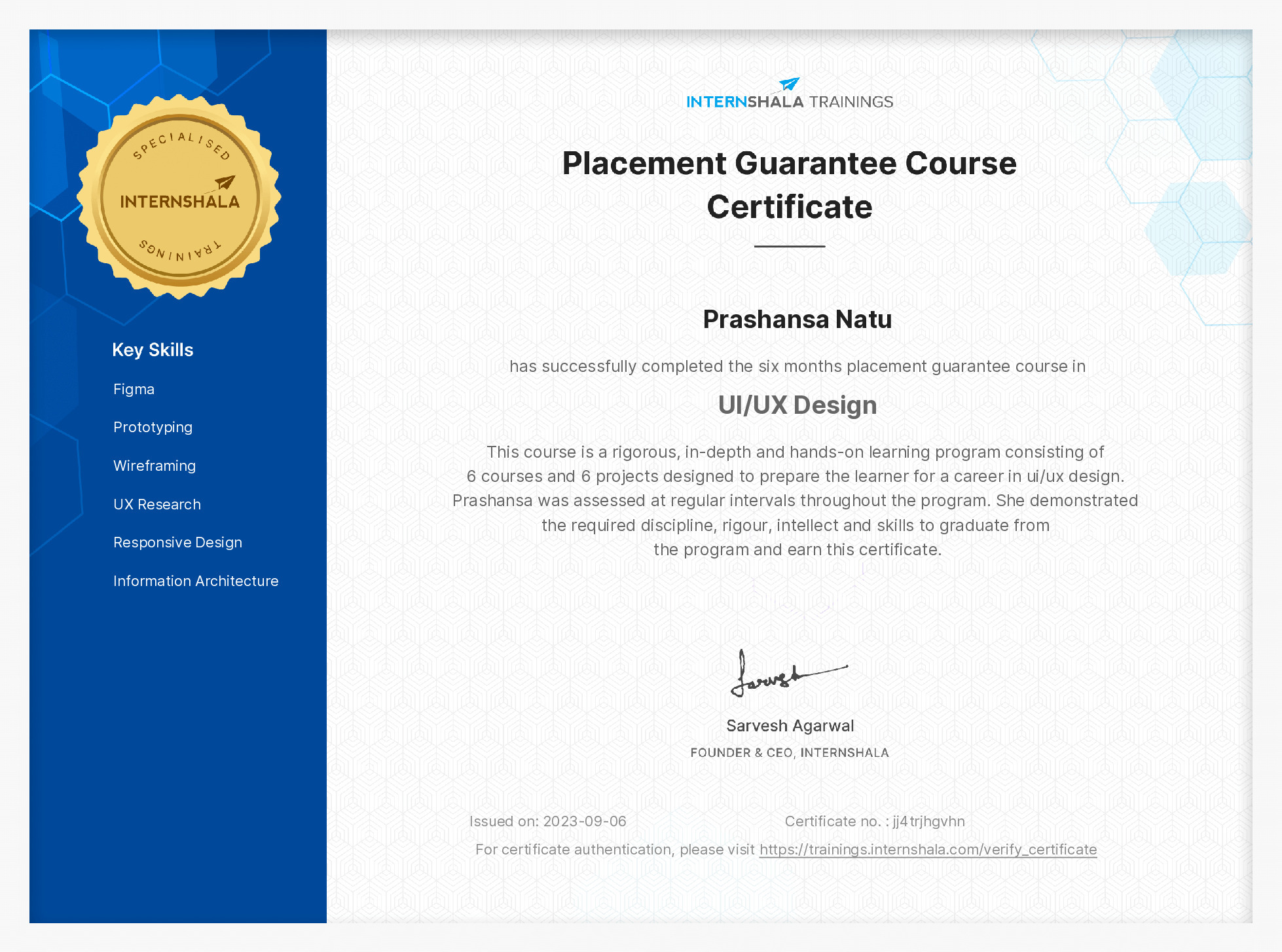 Certificate of completion