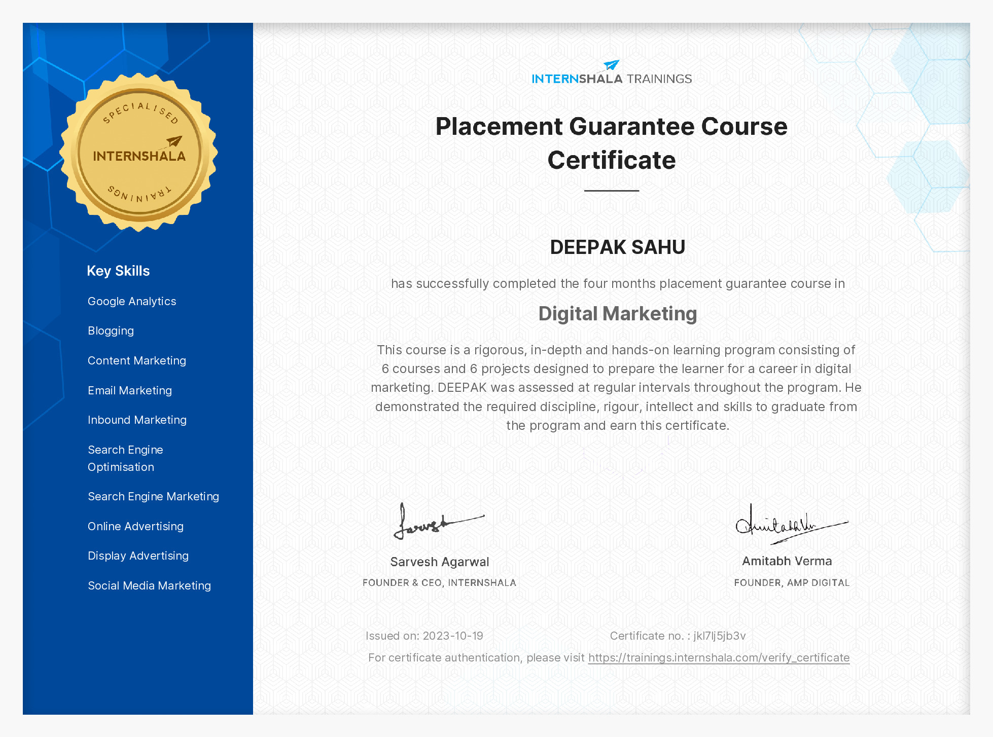 Certificate of completion