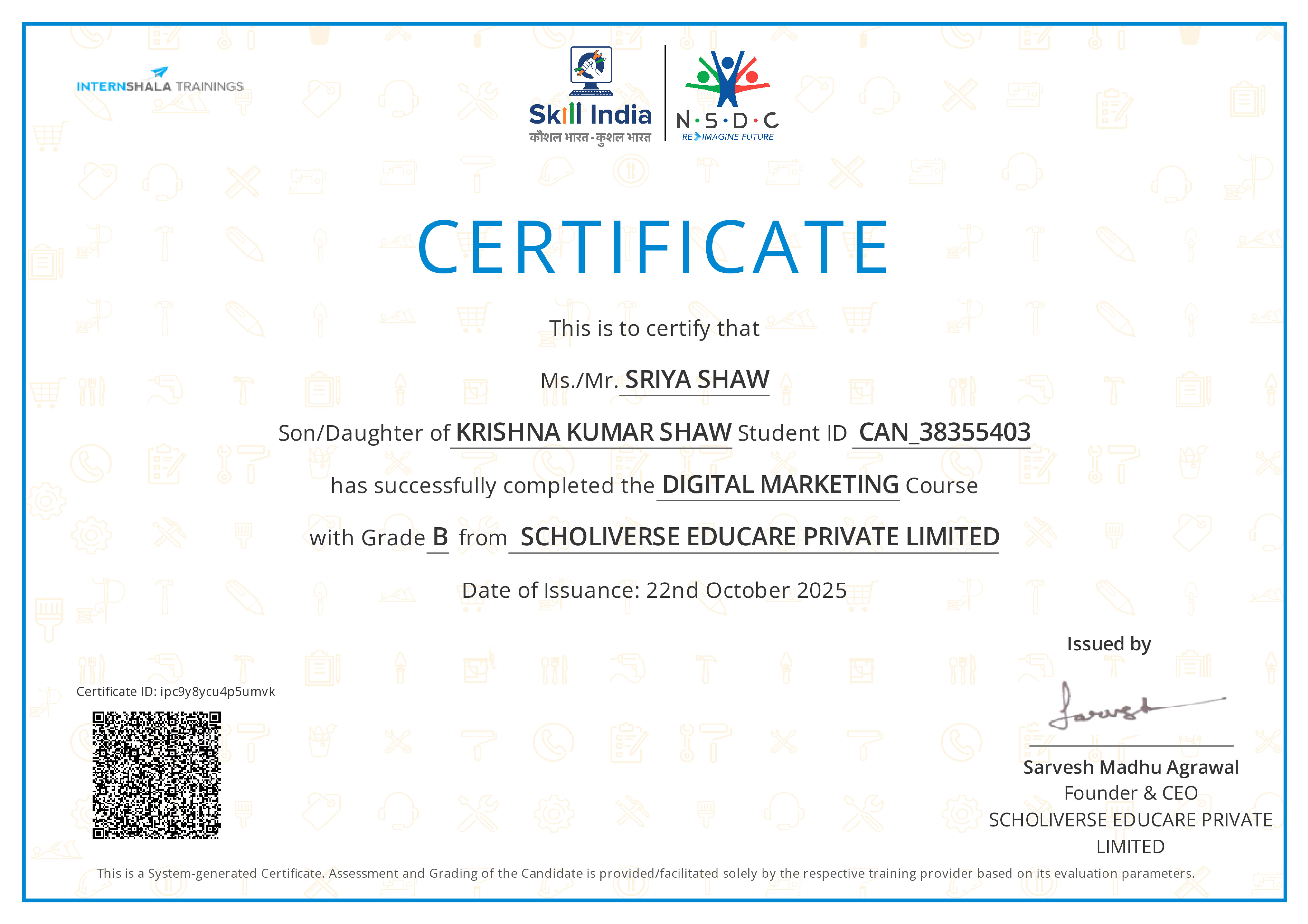 Certificate of completion