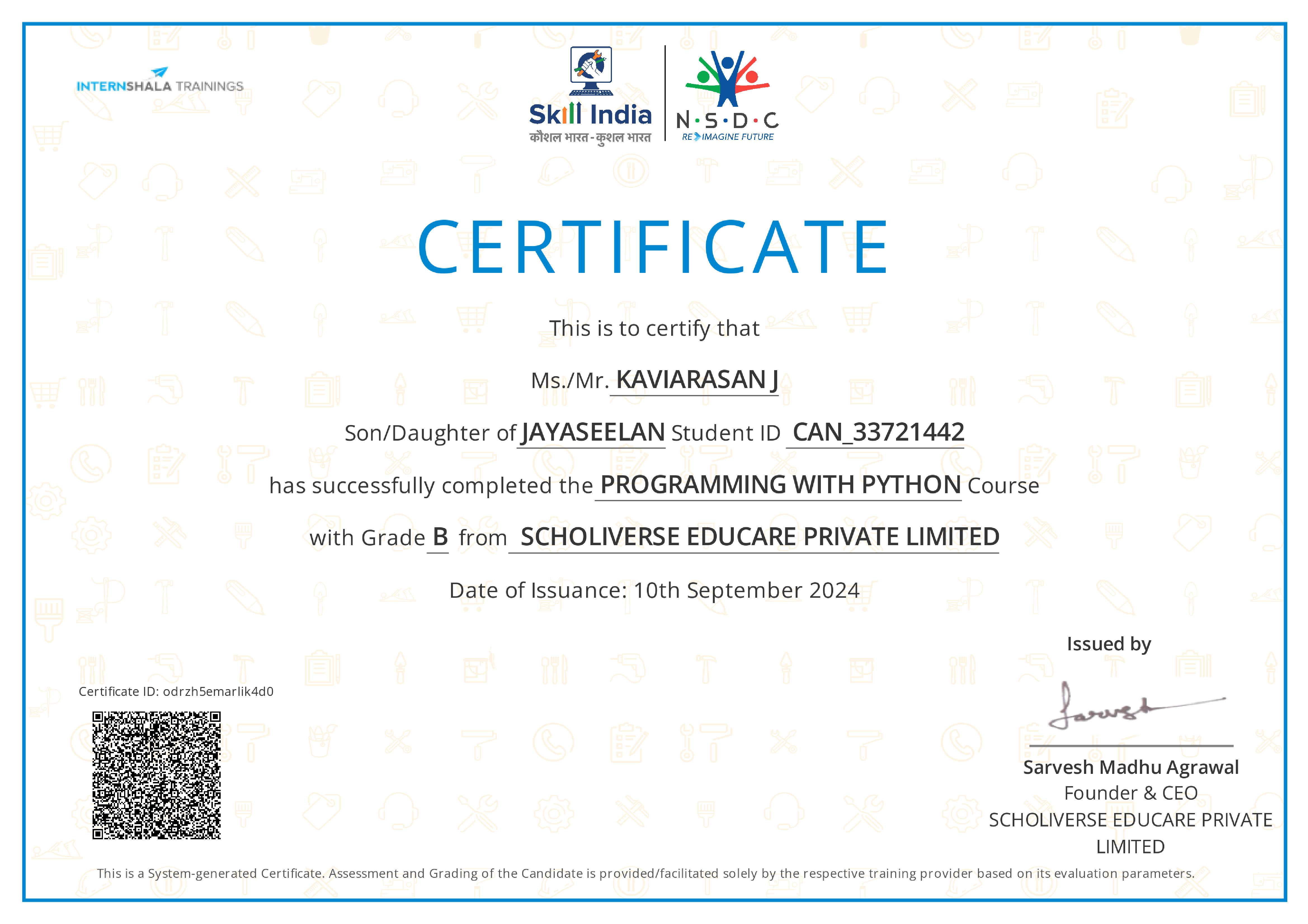 Certificate of completion