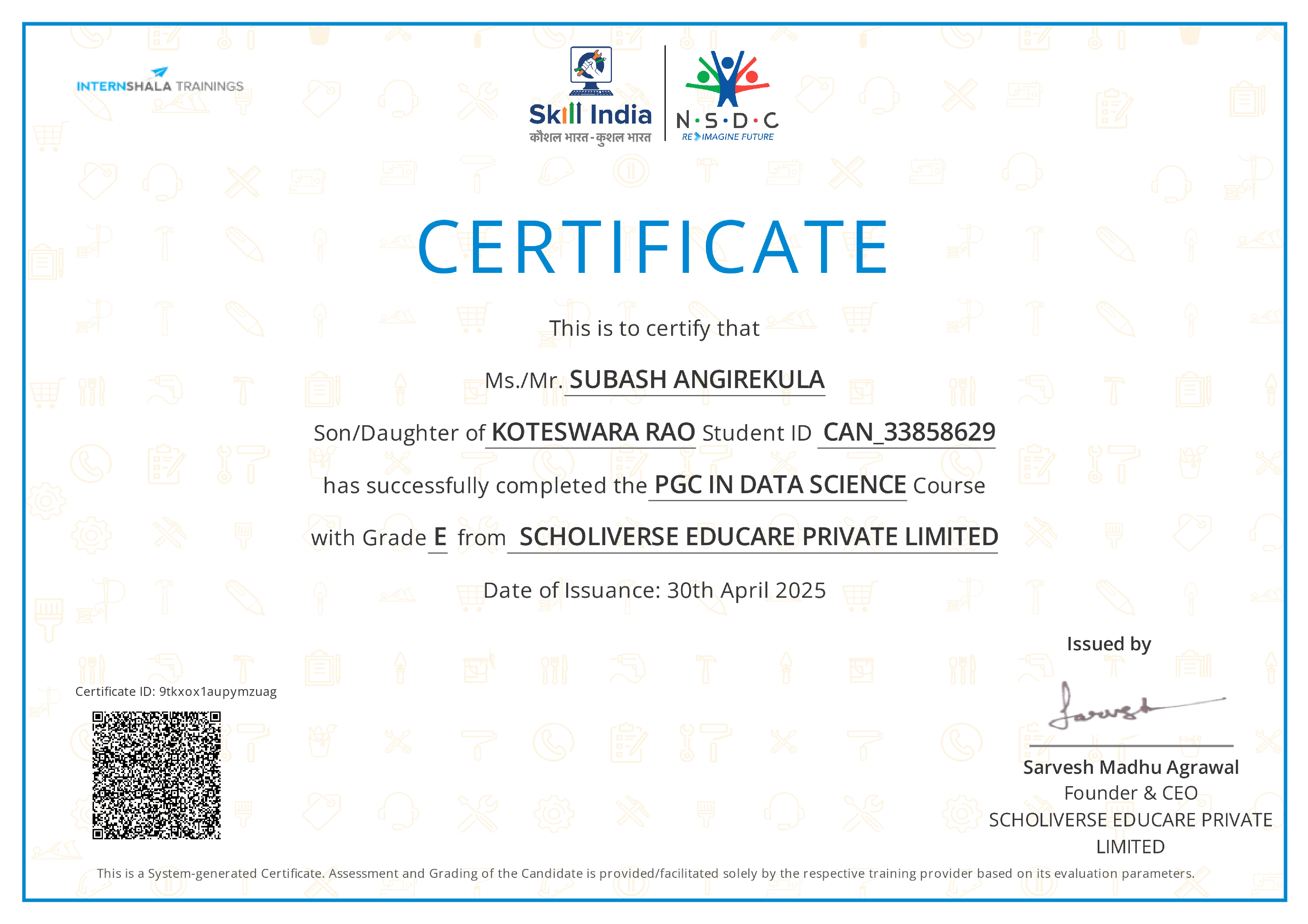 Certificate of completion