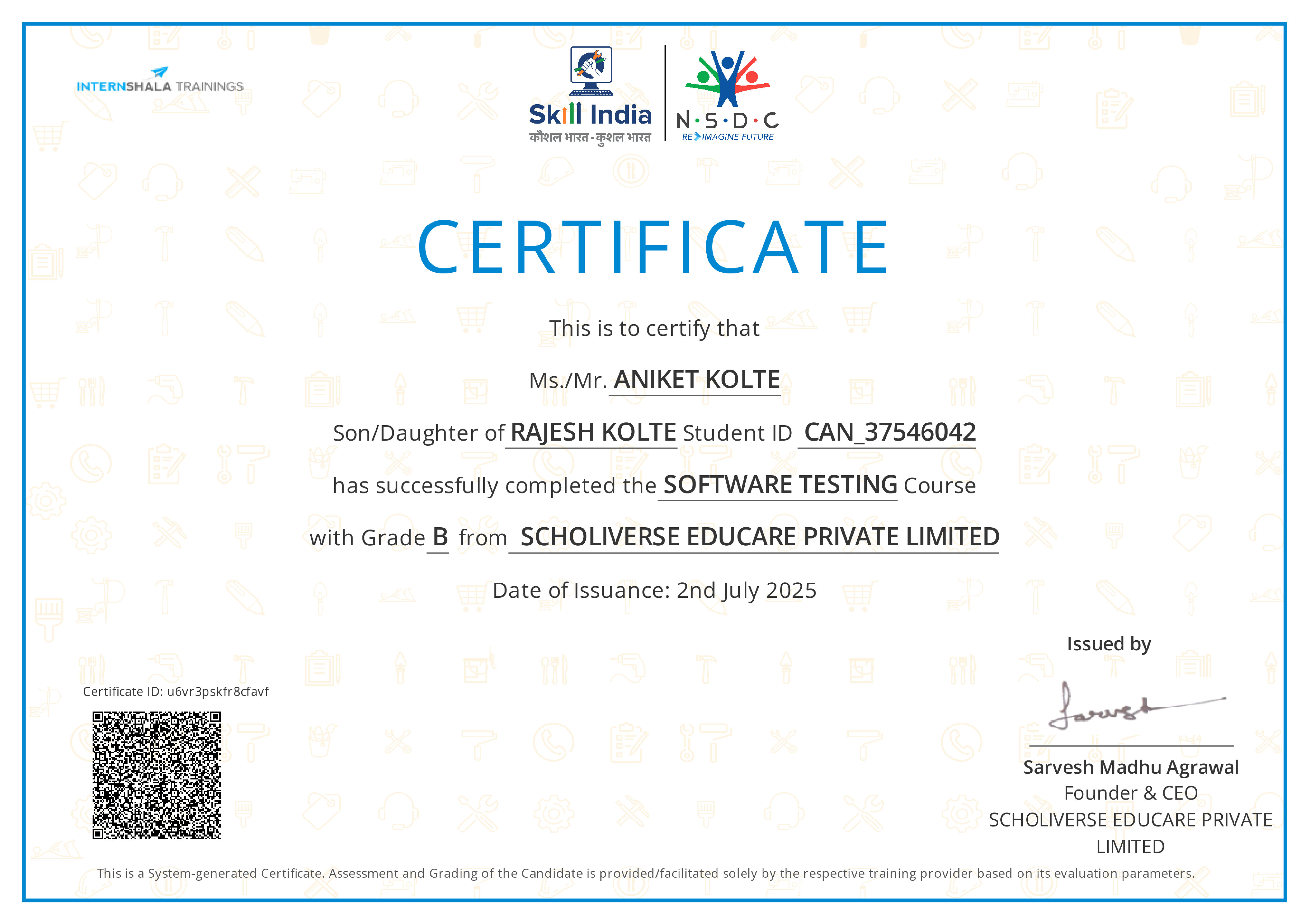 Certificate of completion
