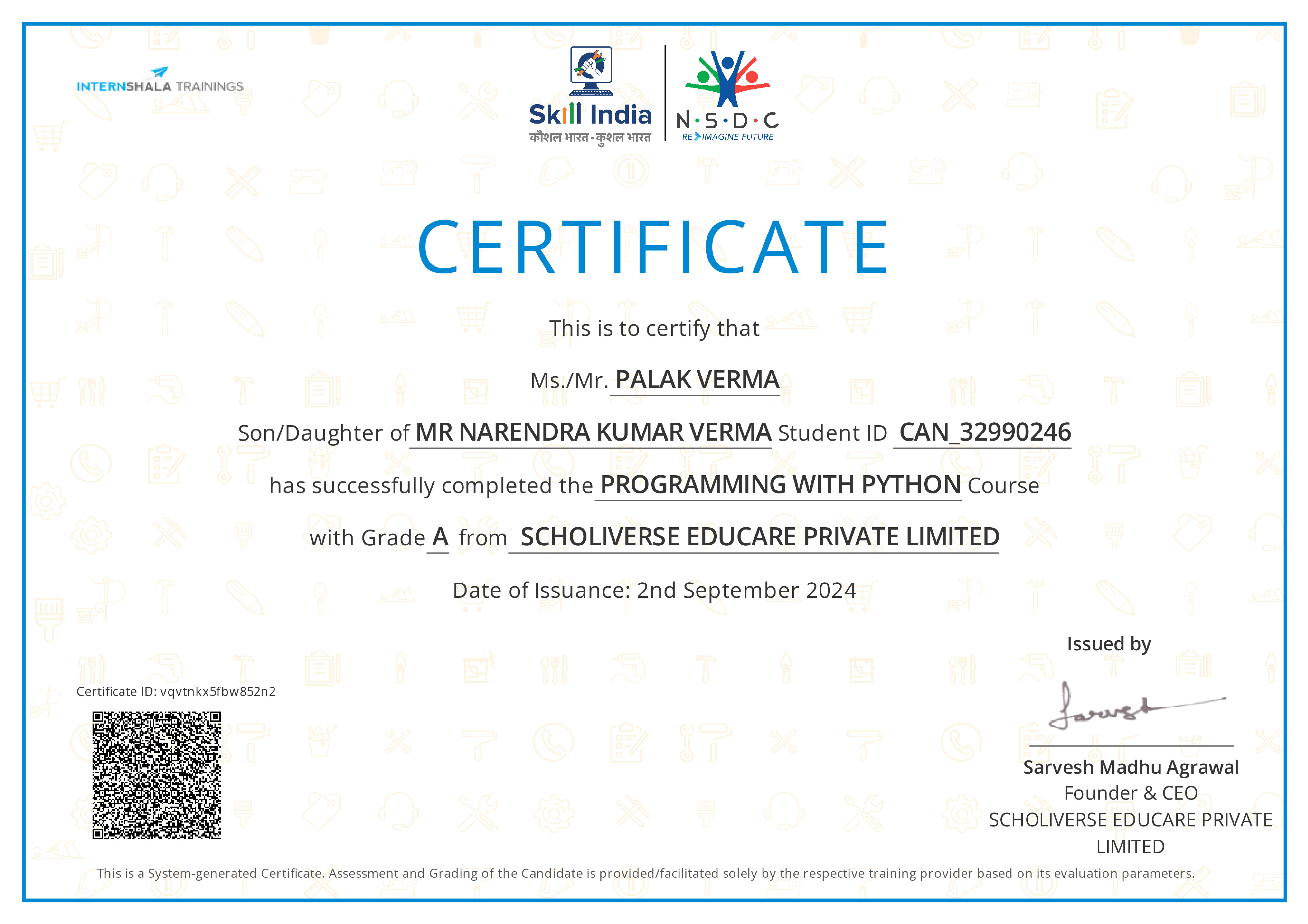 Certificate of completion