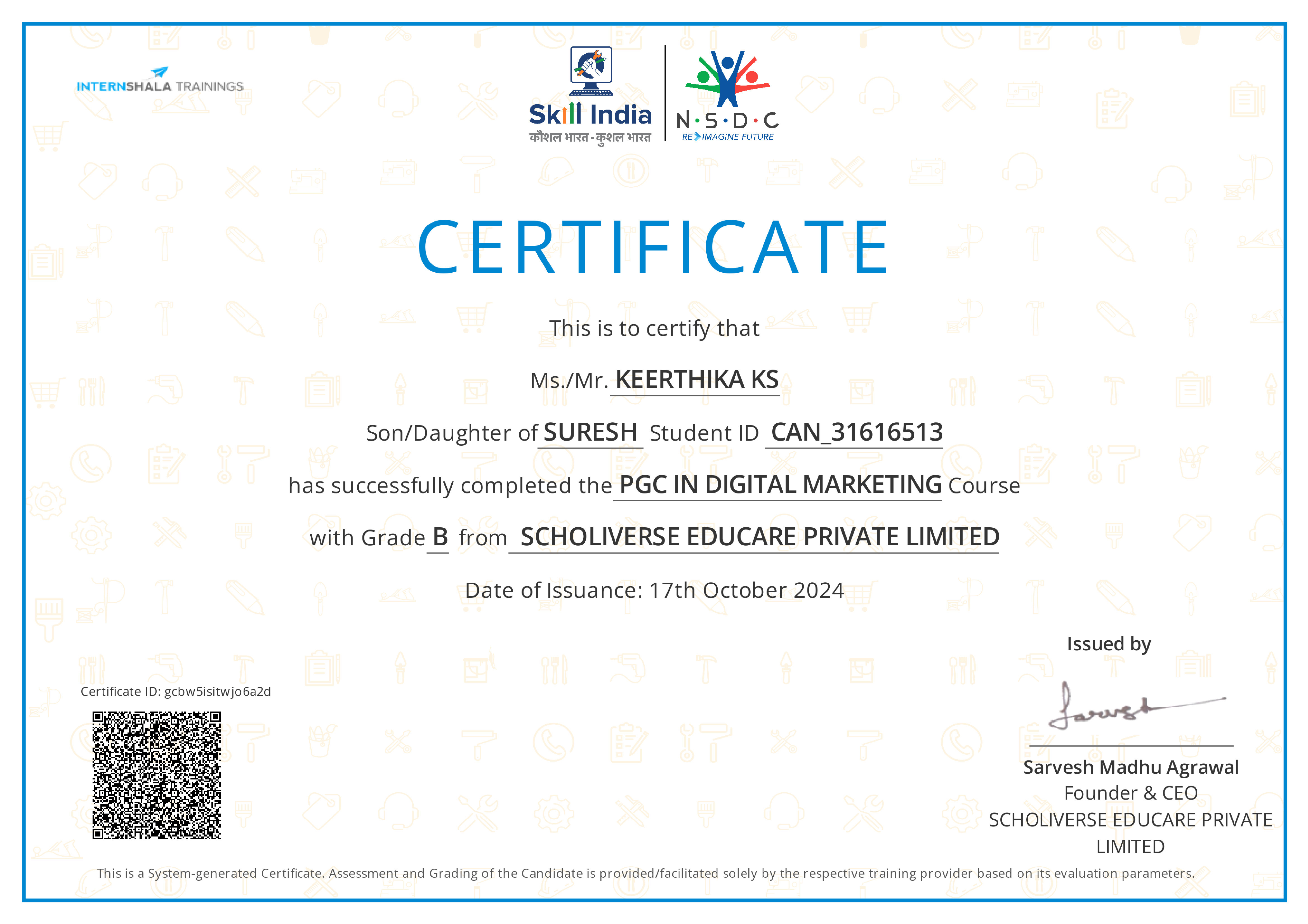 Certificate of completion