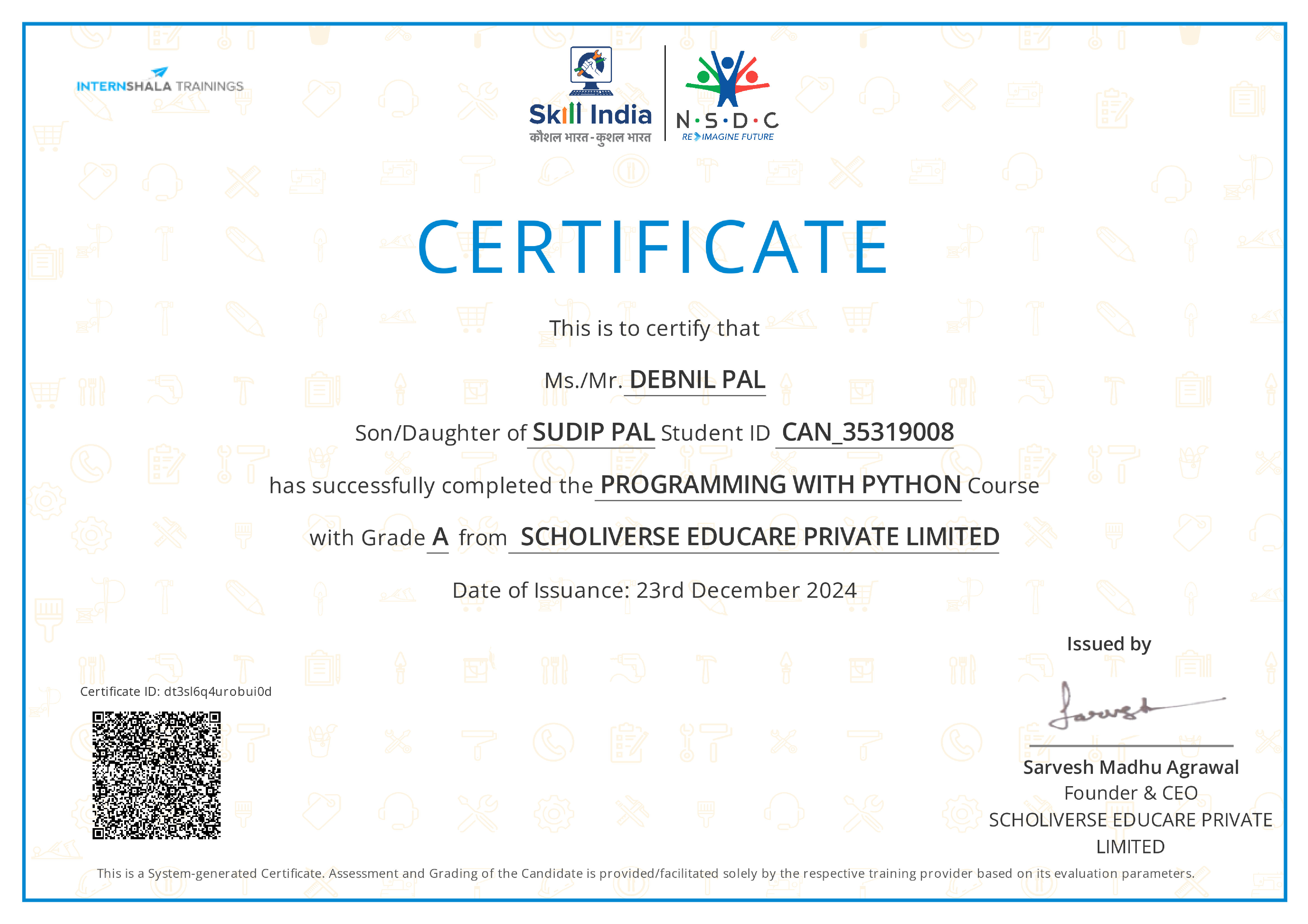Certificate of completion