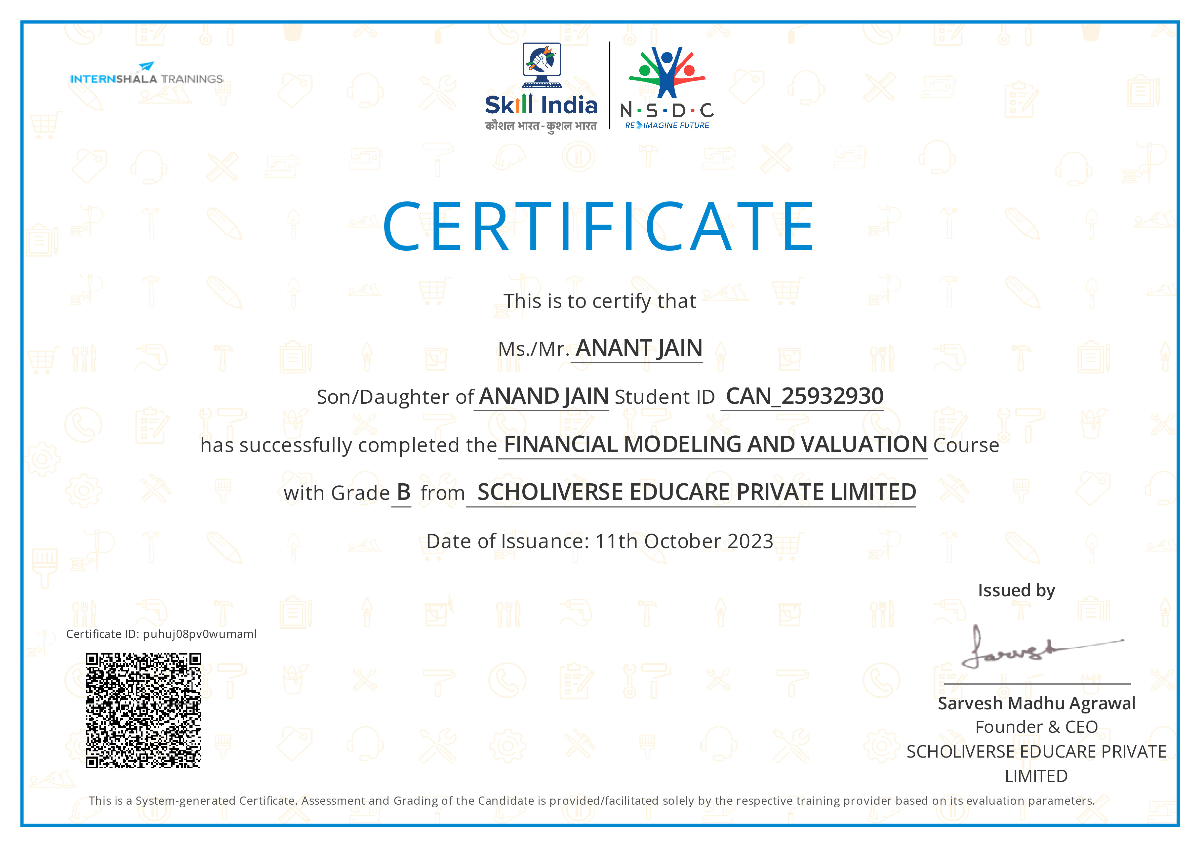 Certificate of completion