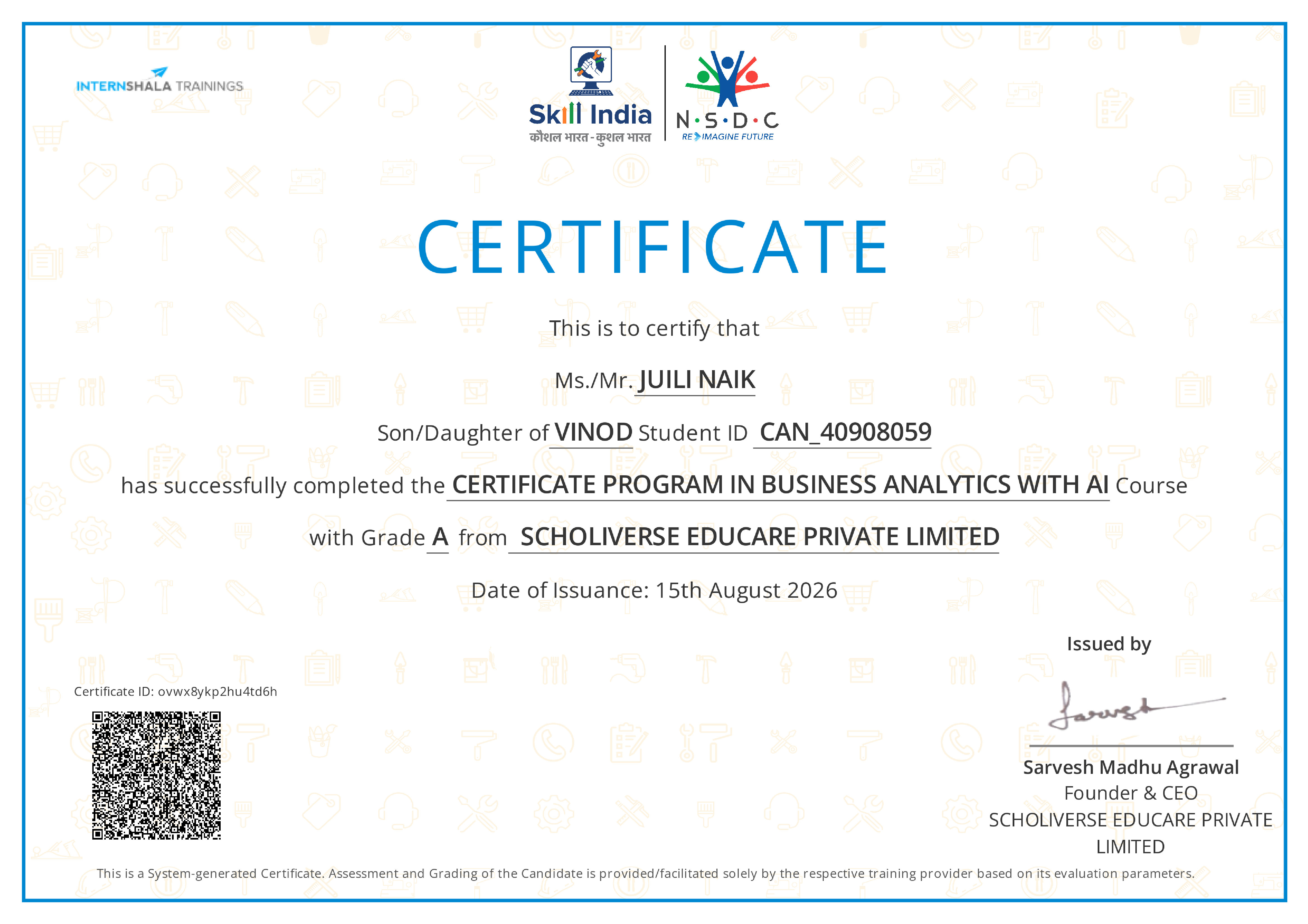 Certificate of completion