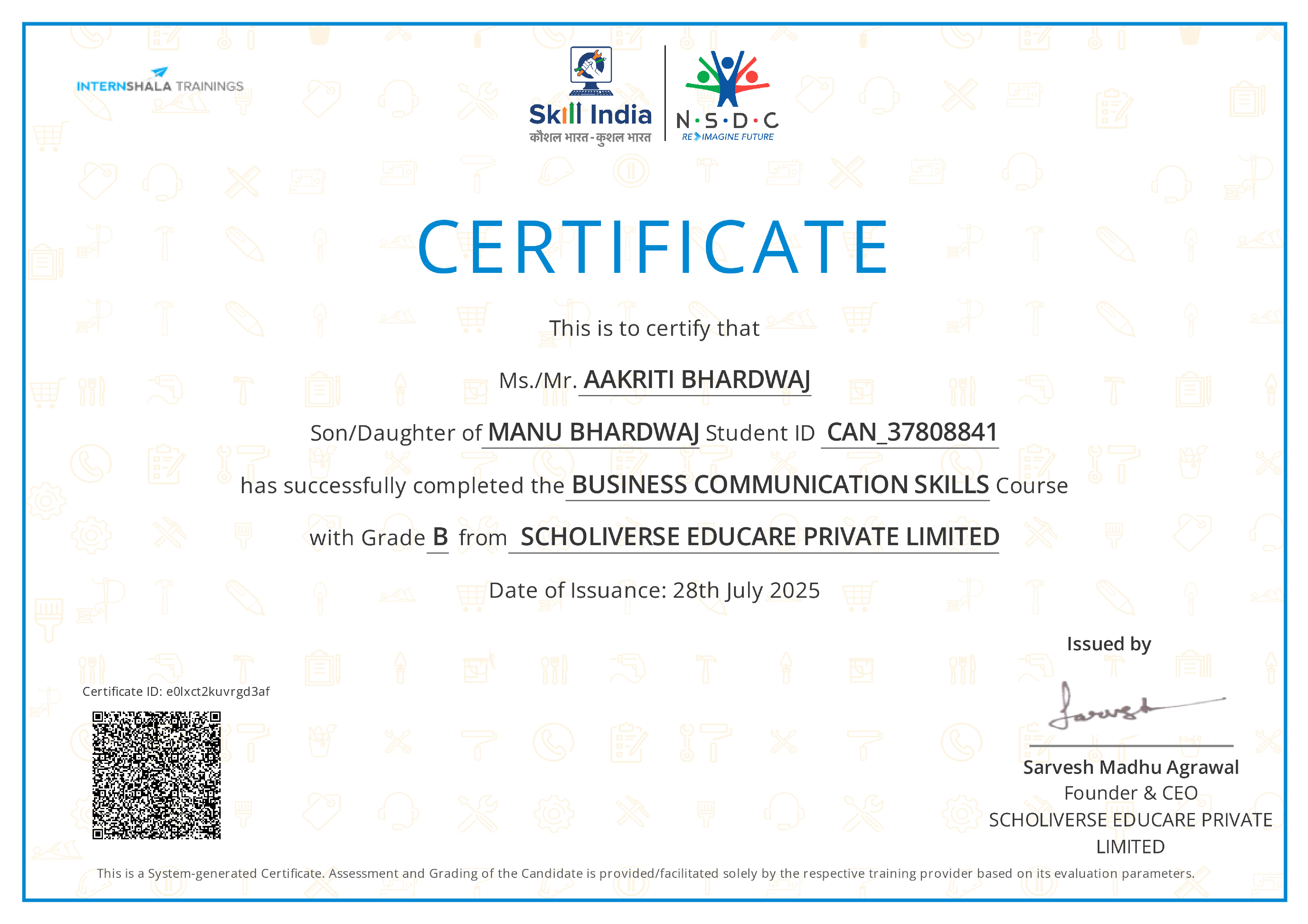 Certificate of completion