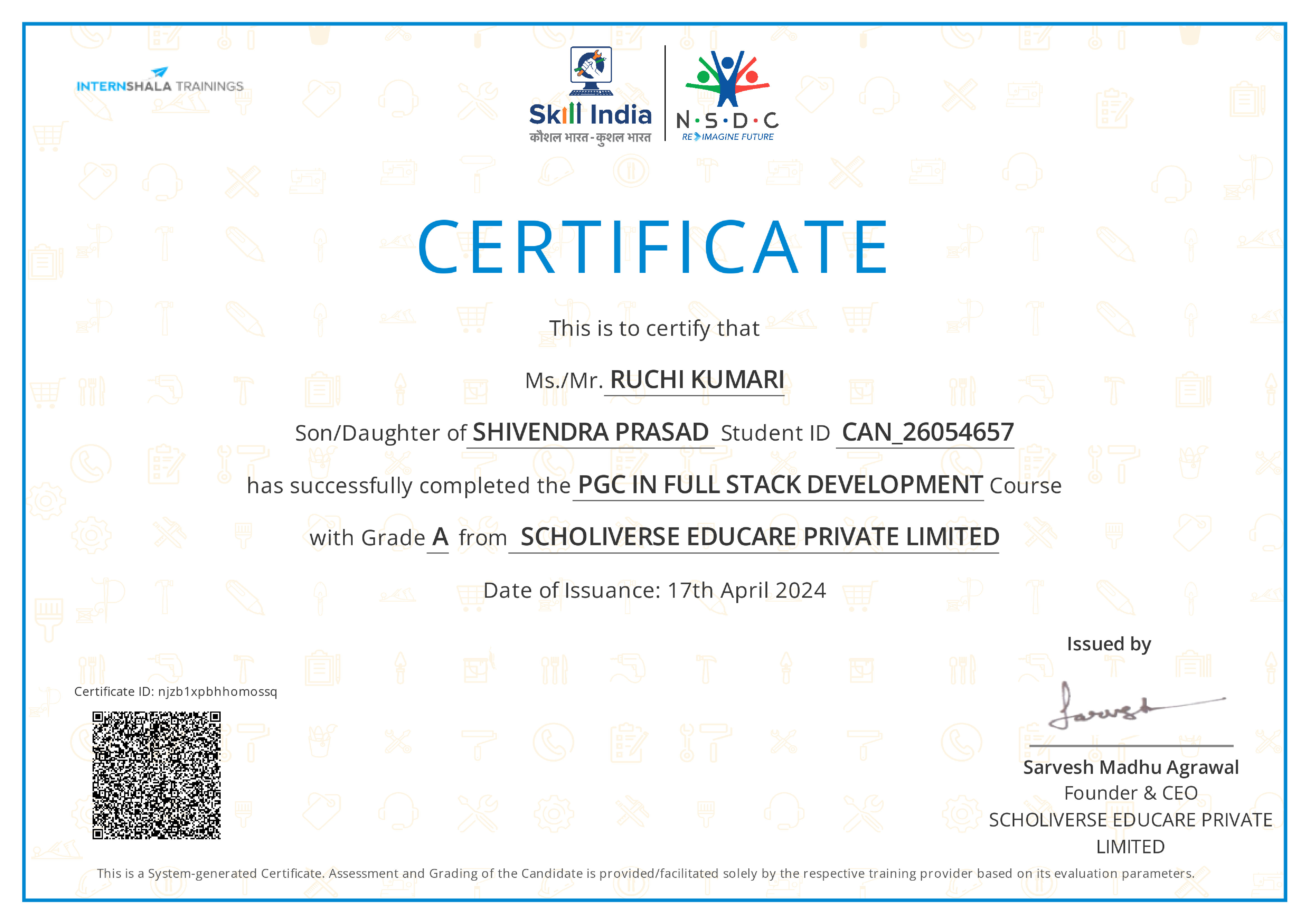 Certificate of completion
