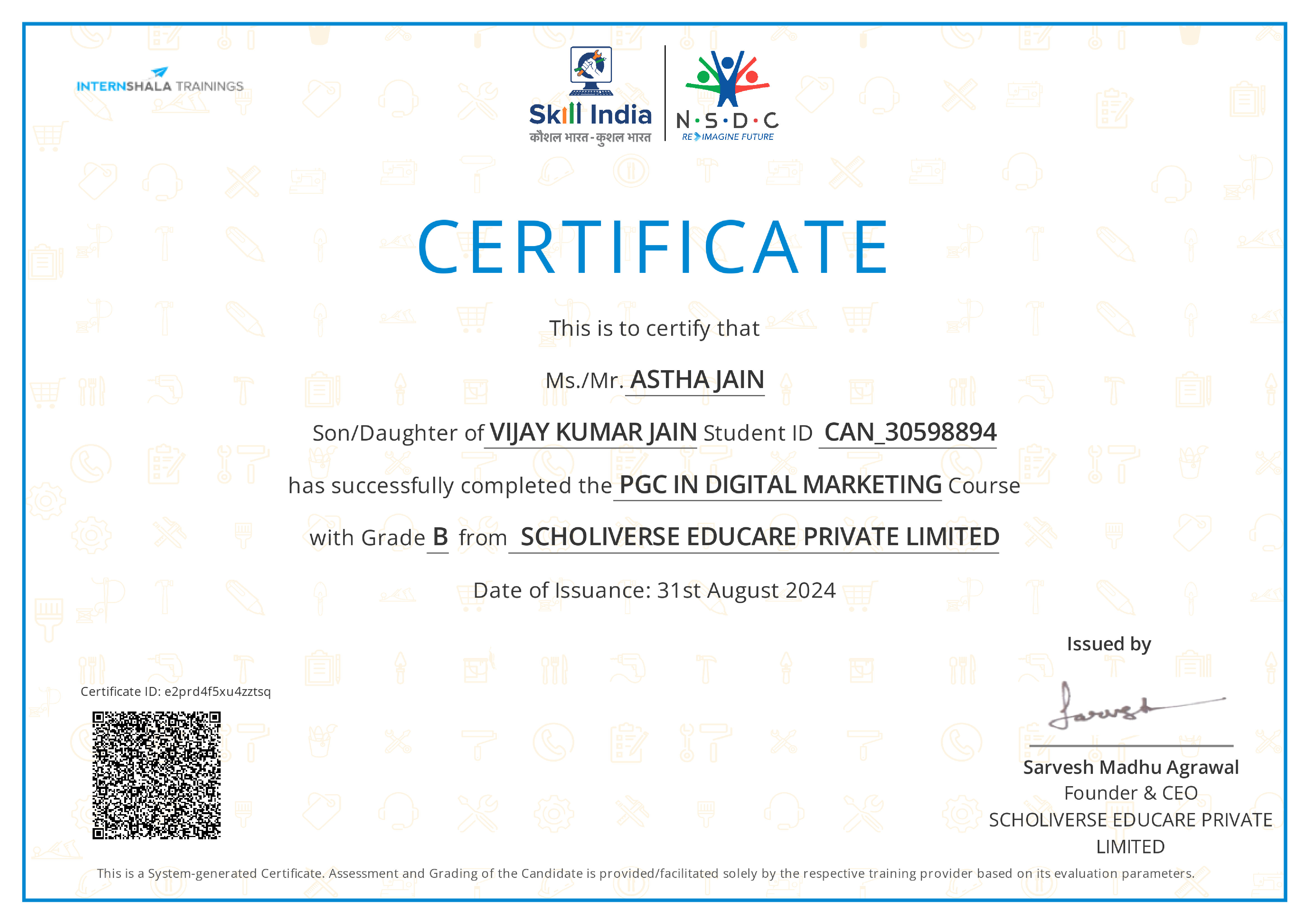 Certificate of completion