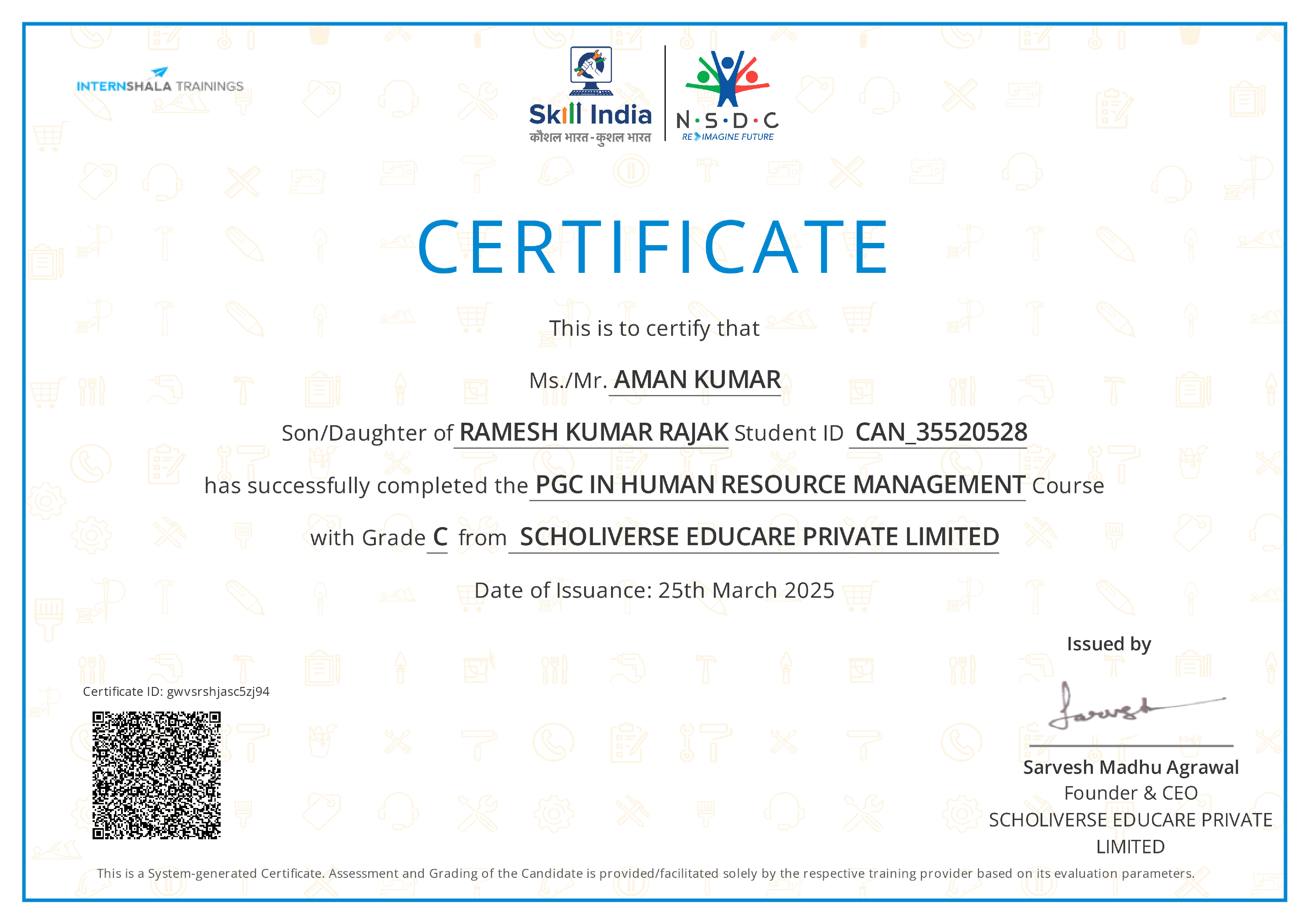 Certificate of completion