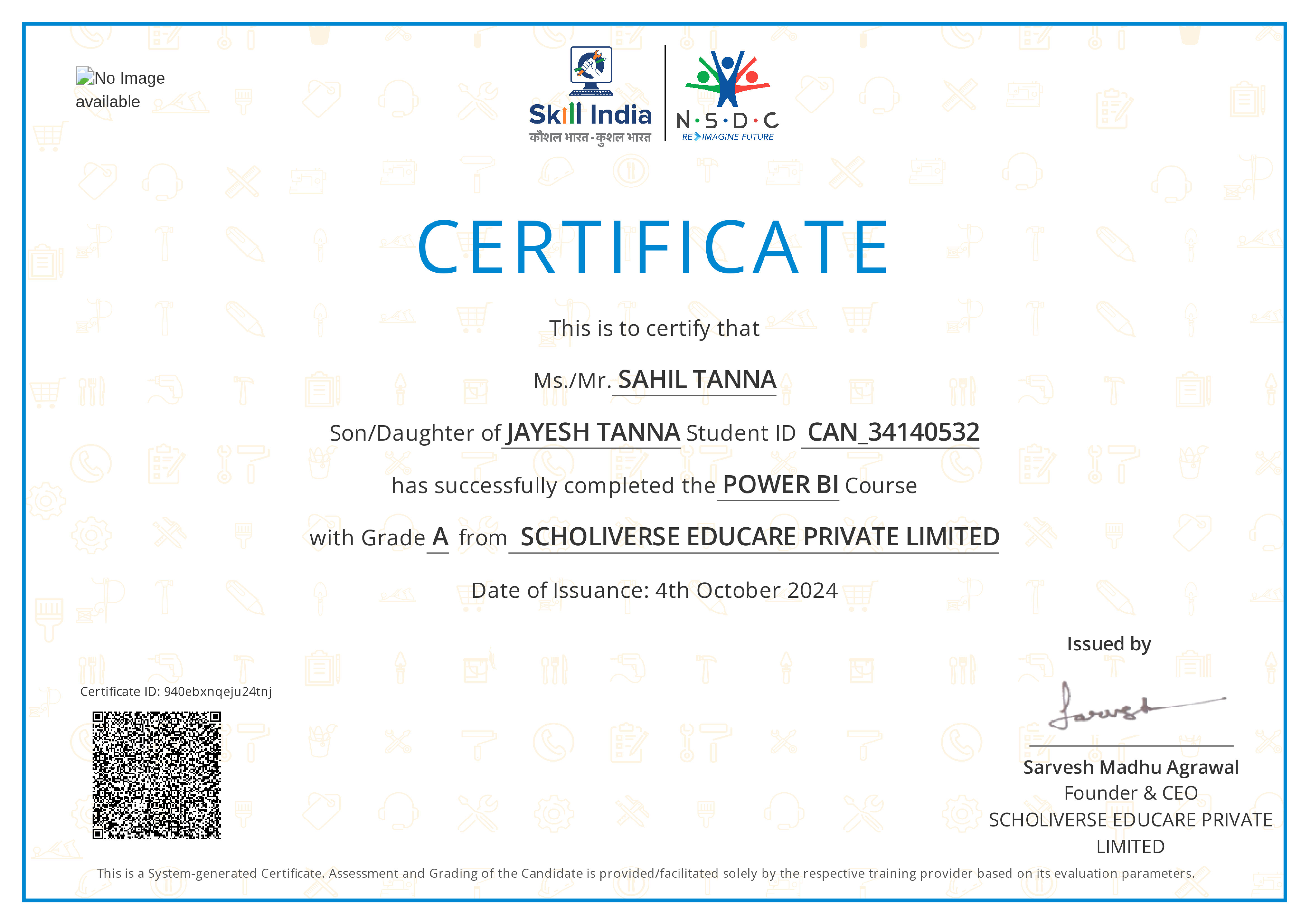 Certificate of completion