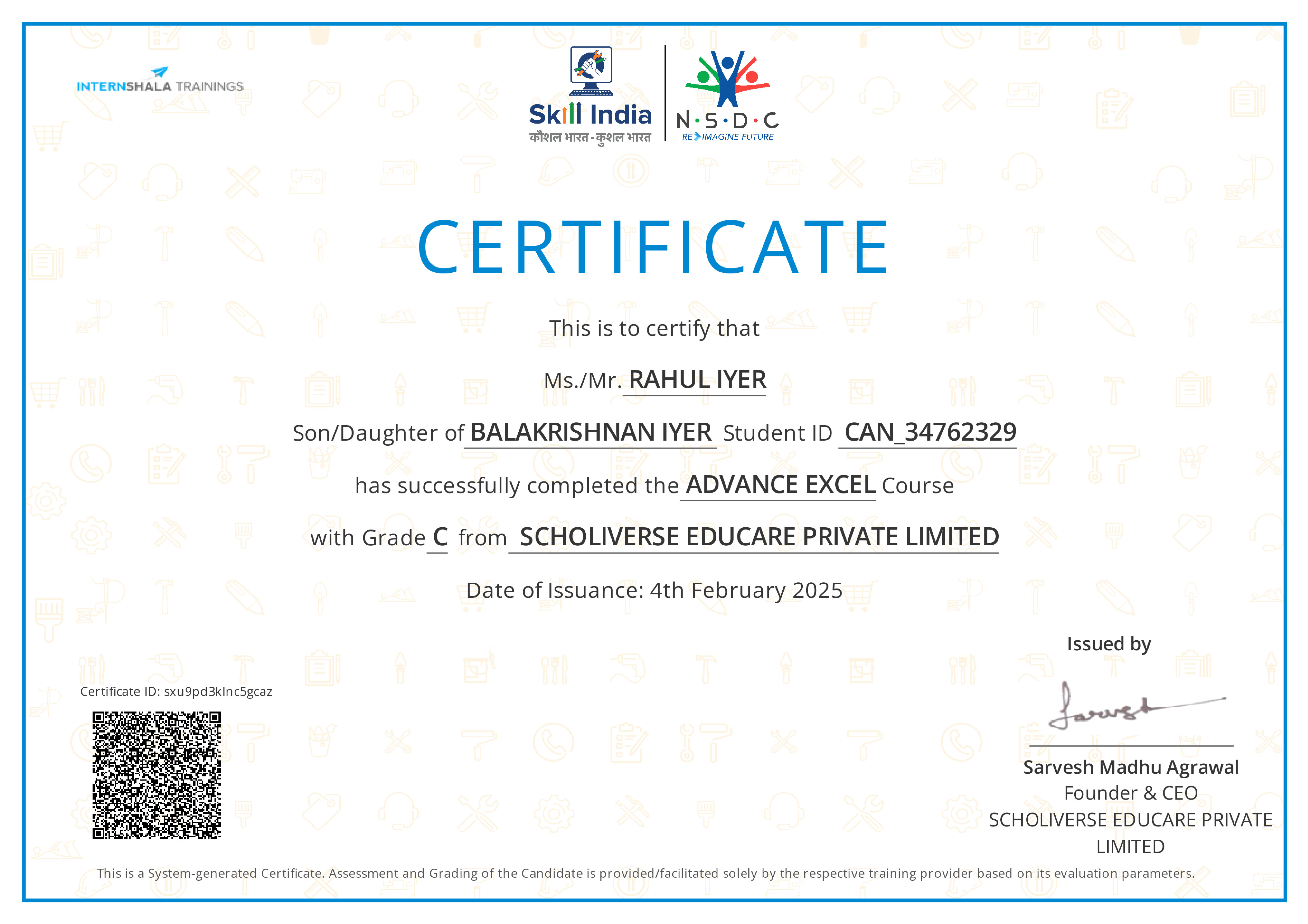 Certificate of completion