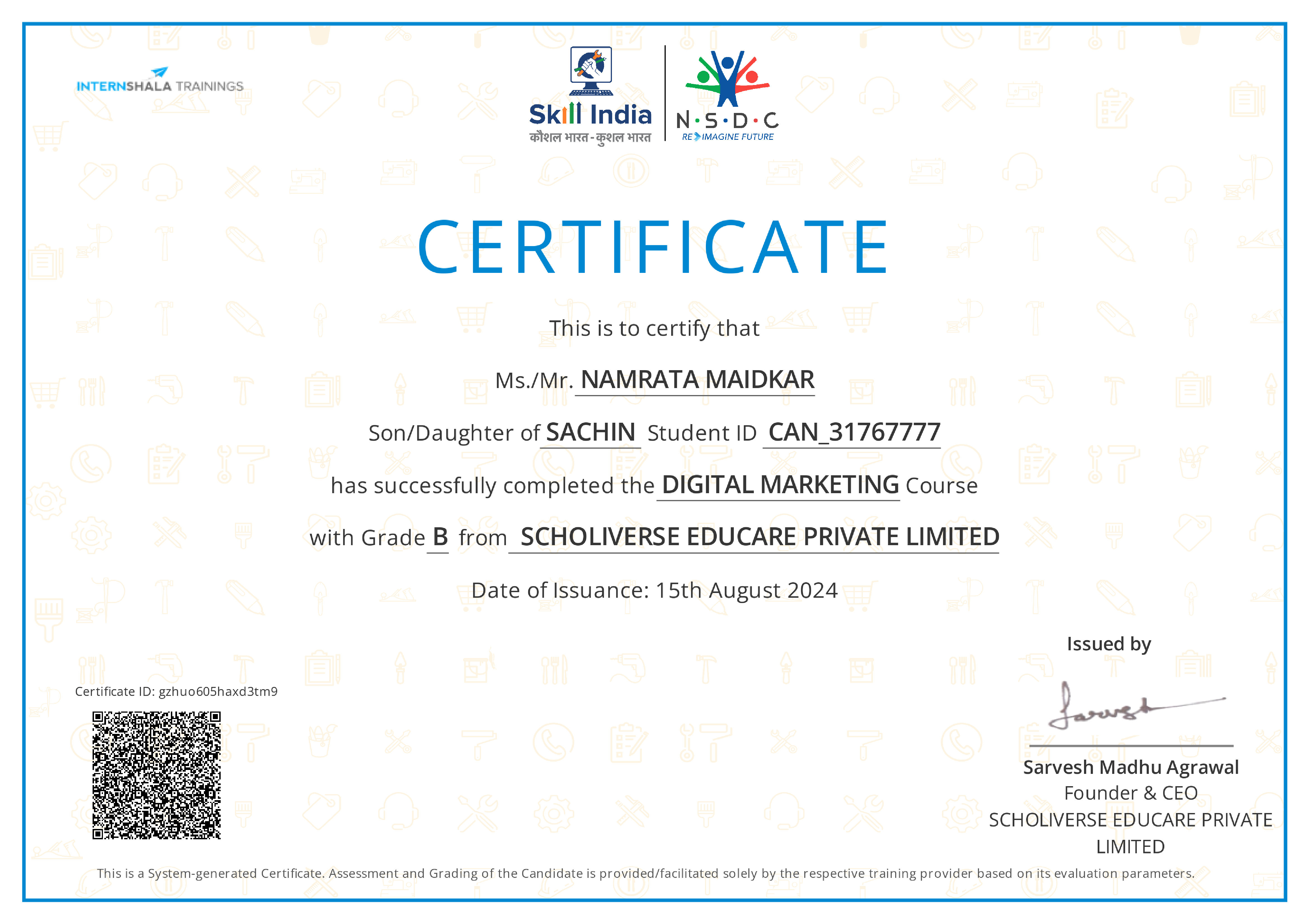 Certificate of completion