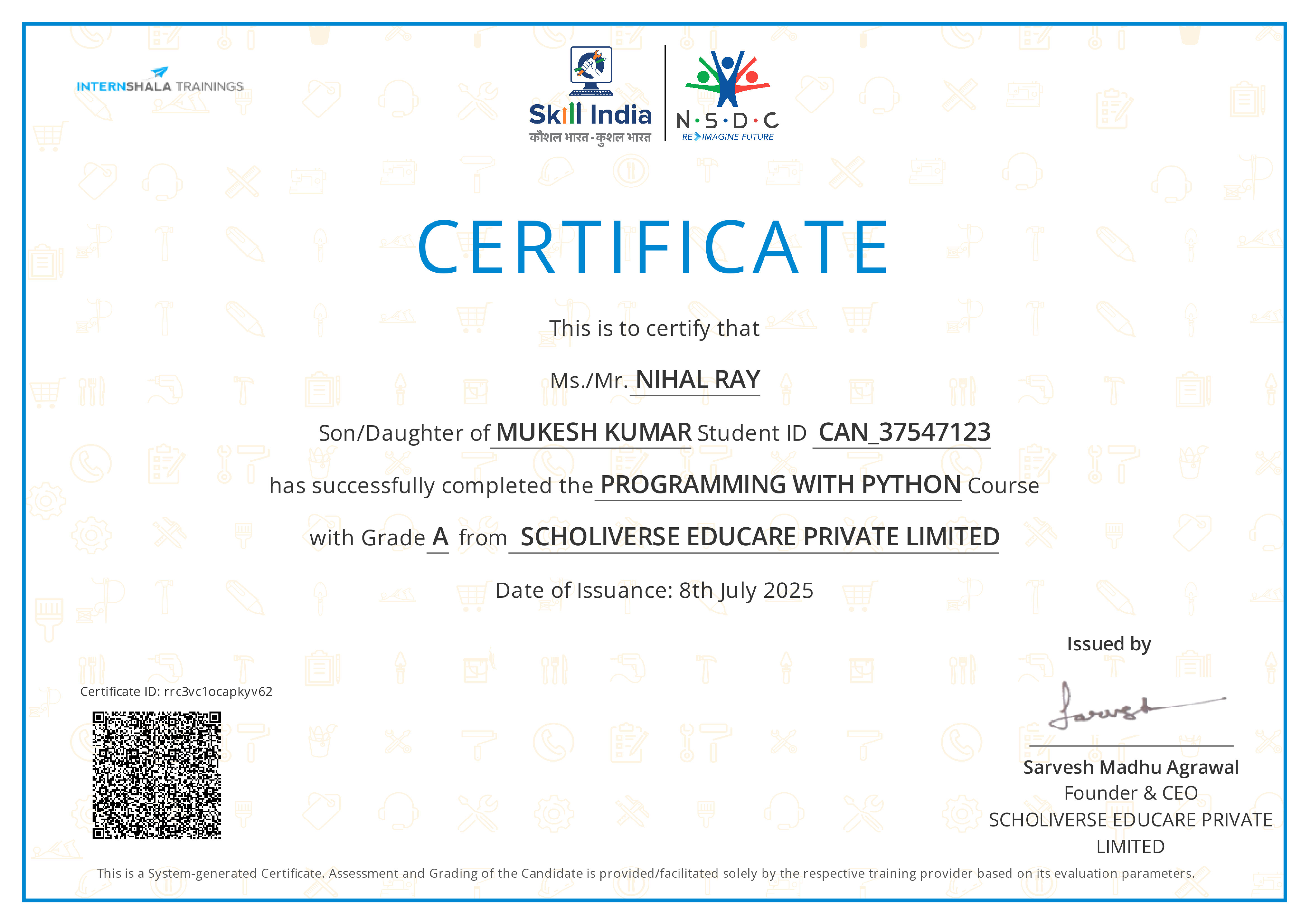 Certificate of completion