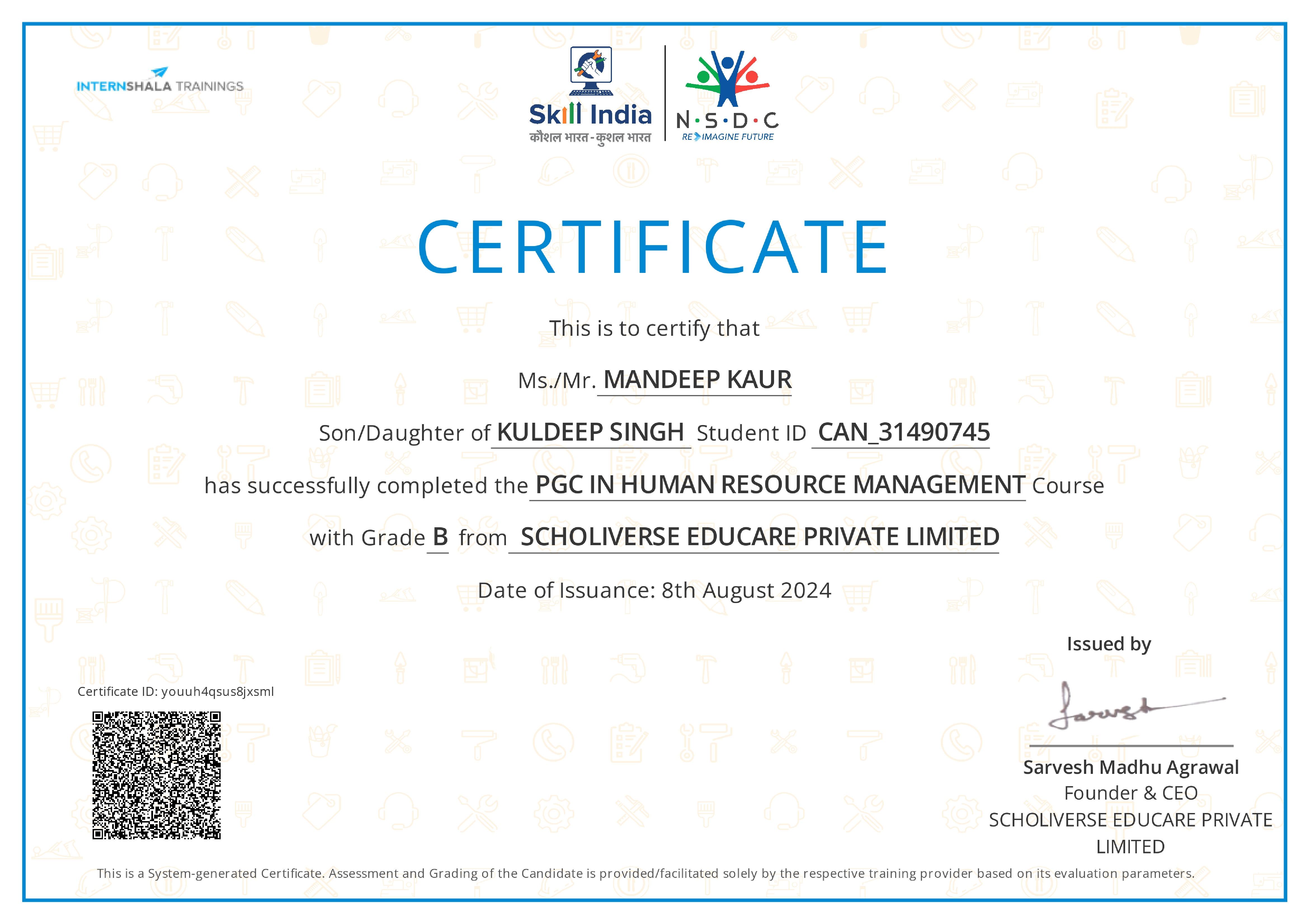 Certificate of completion