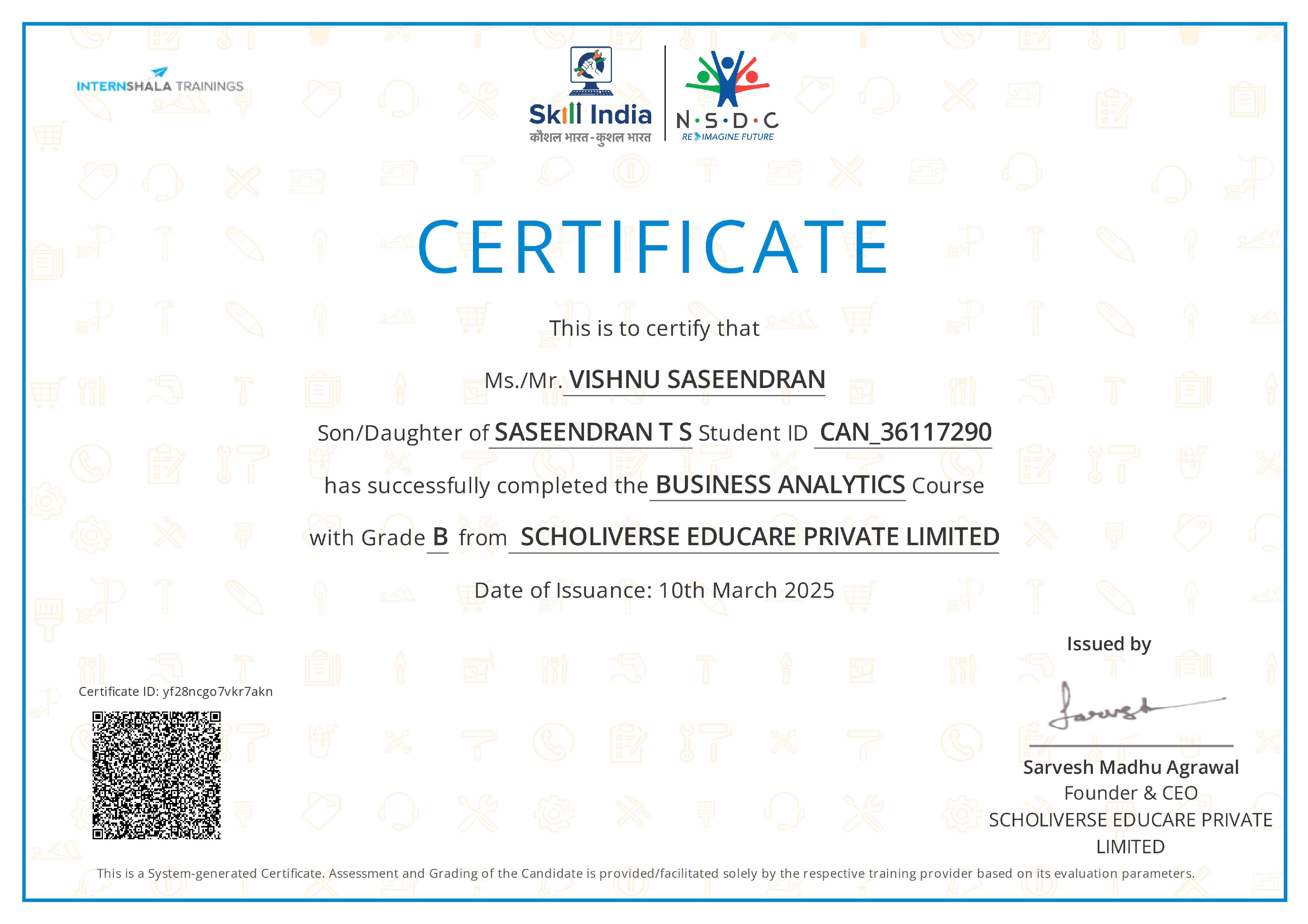 Certificate of completion