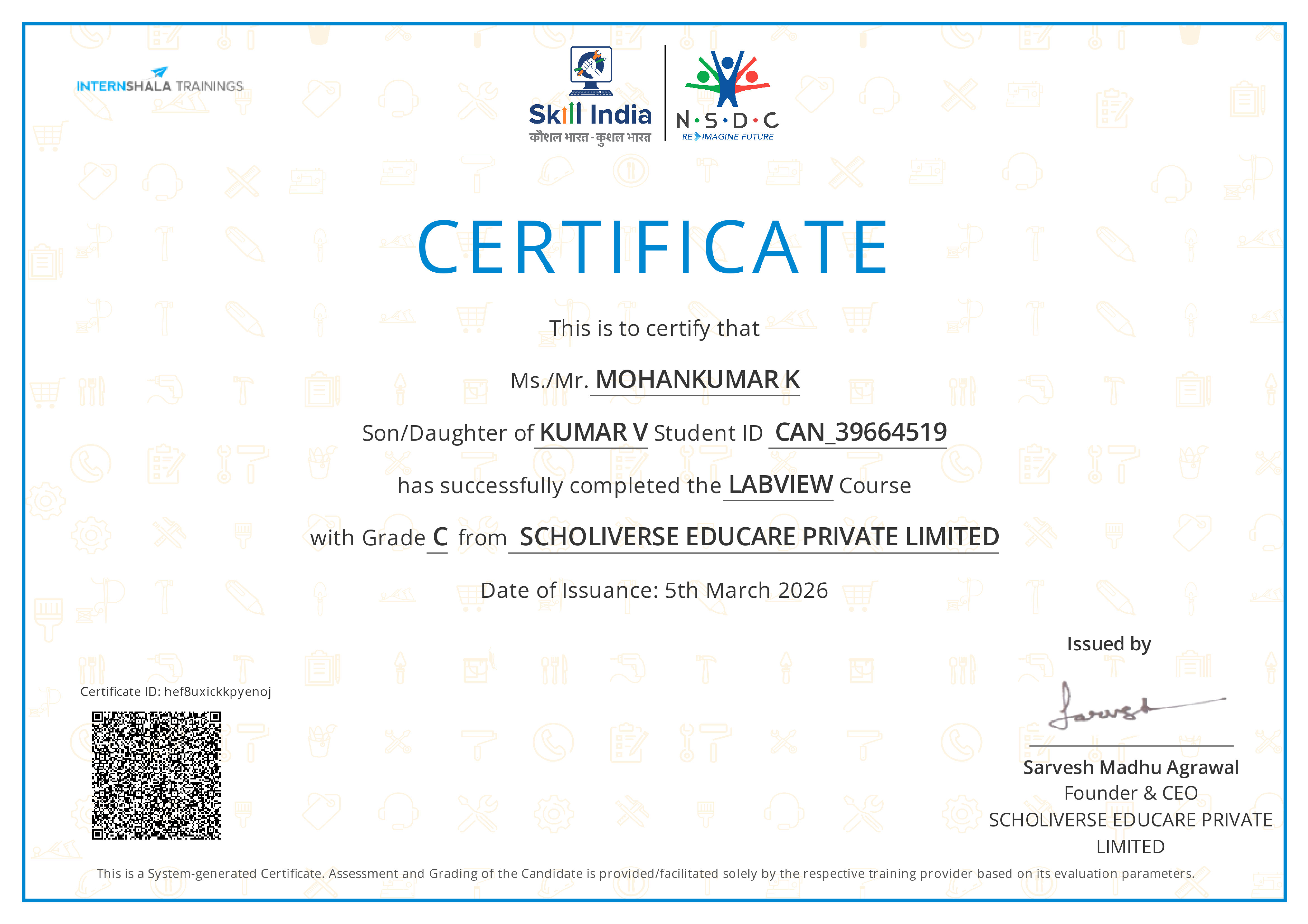 Certificate of completion