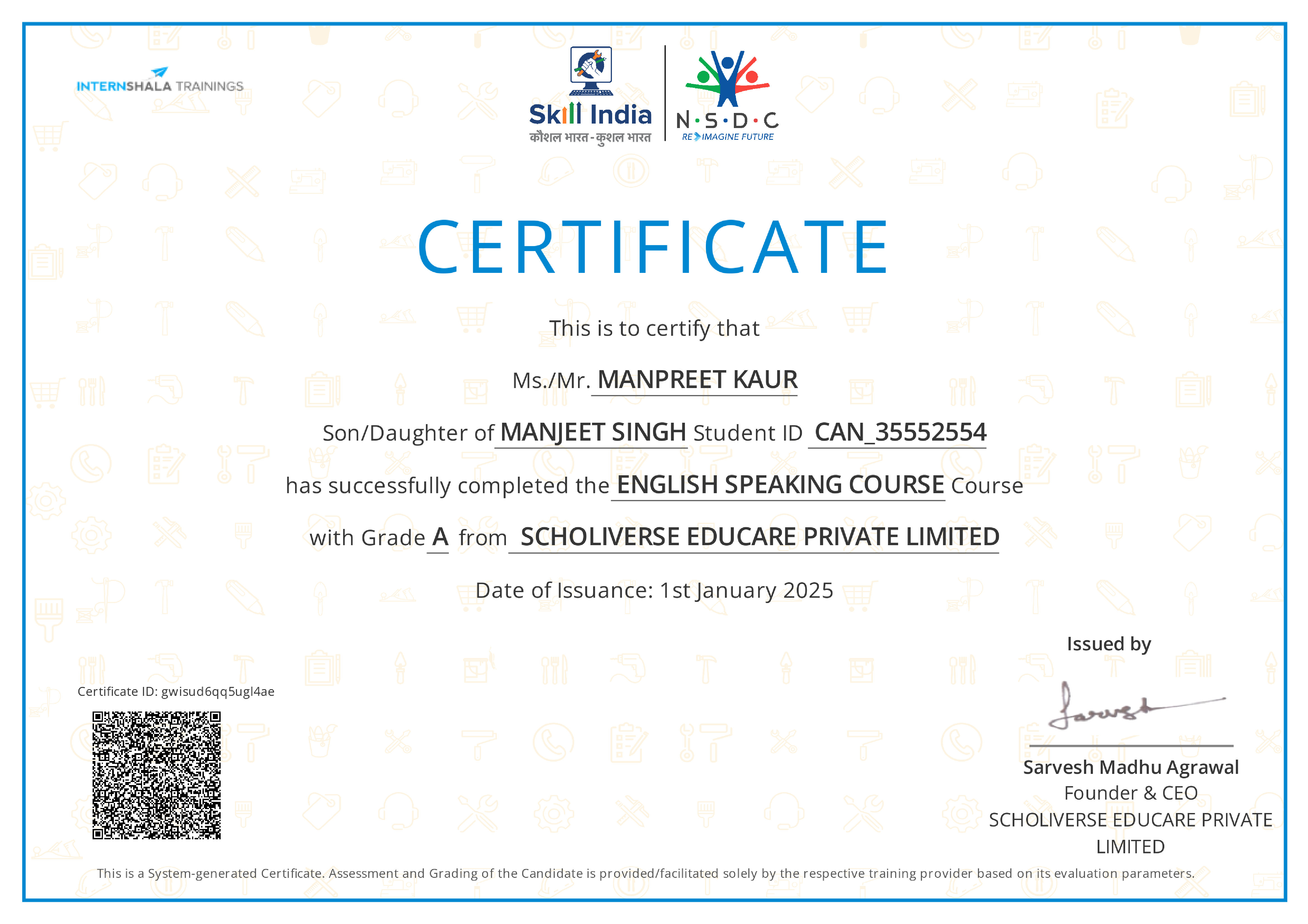 Certificate of completion