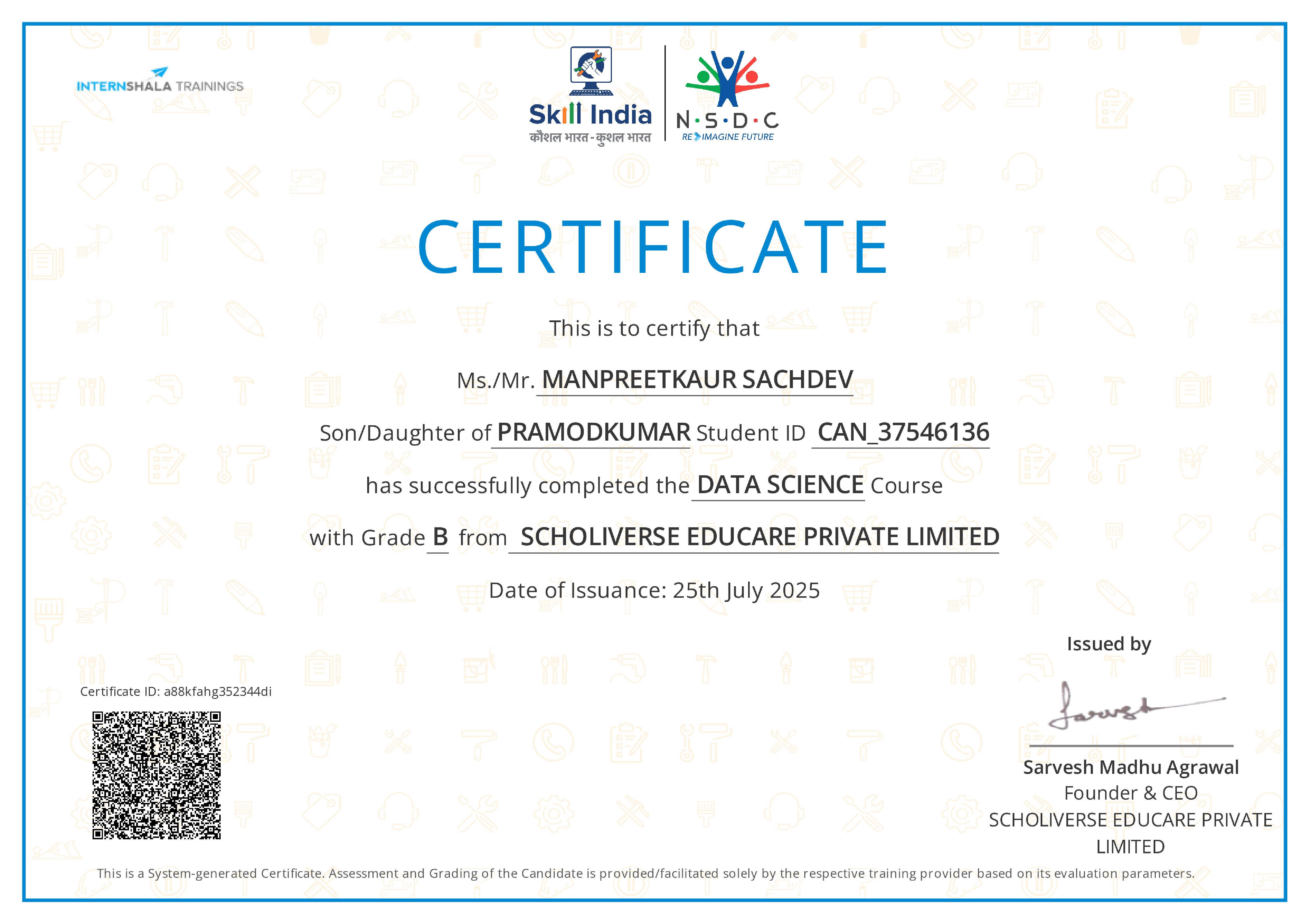 Certificate of completion