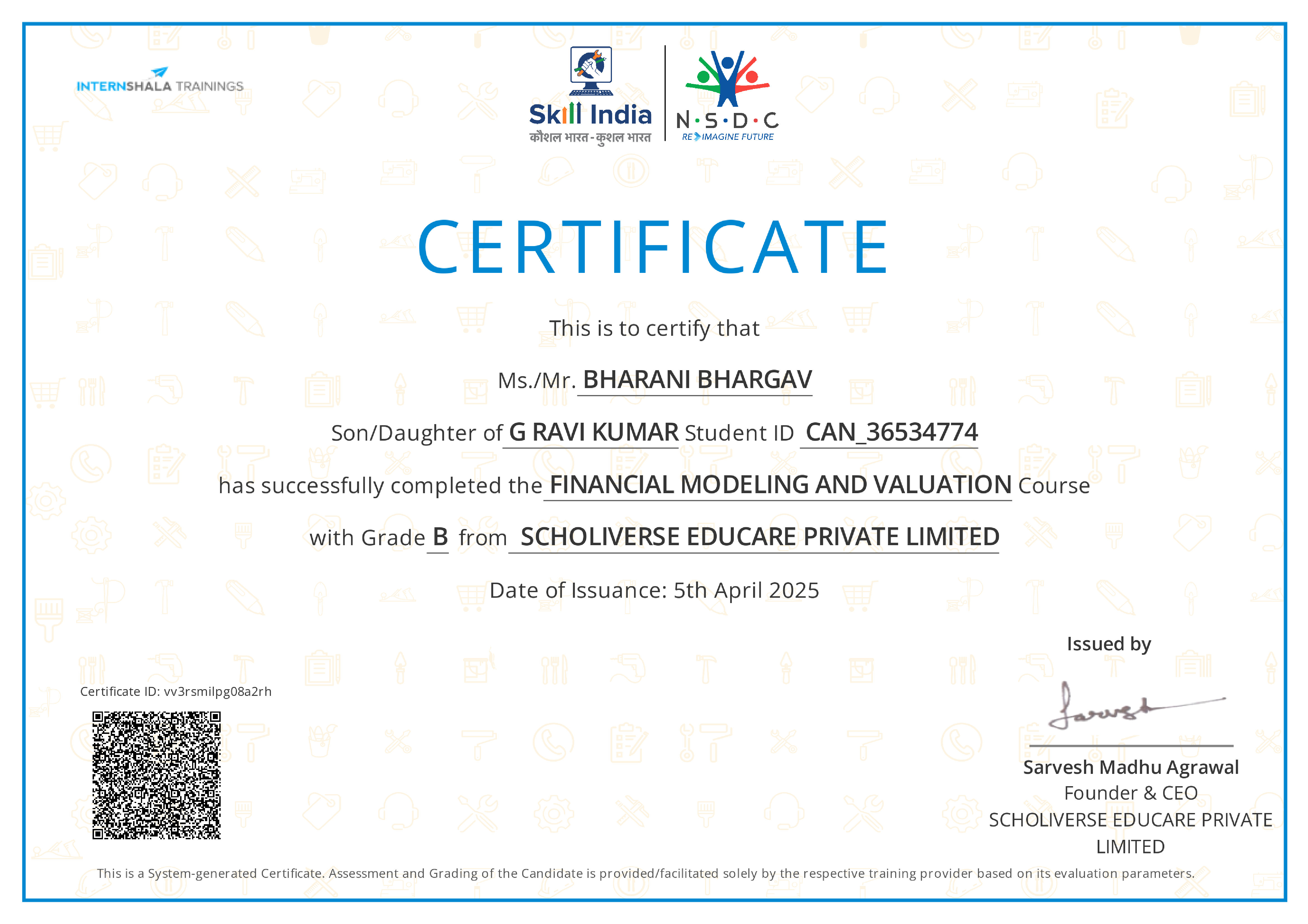 Certificate of completion
