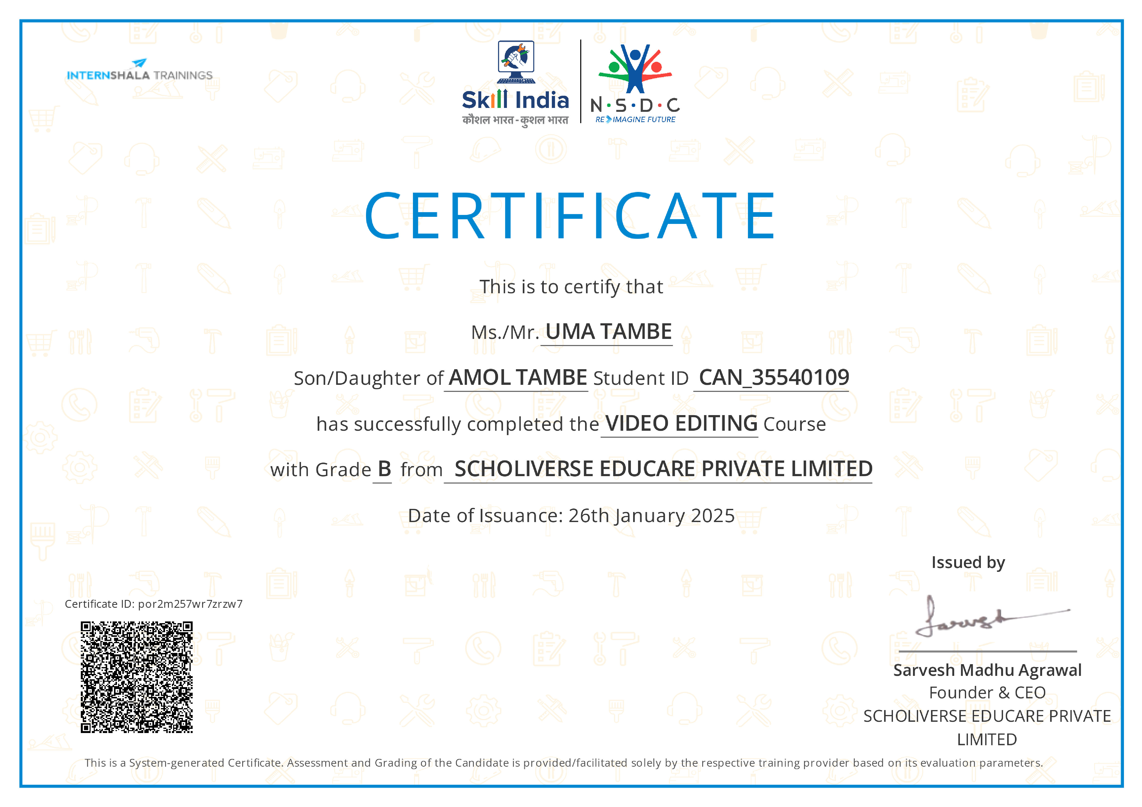 Certificate of completion