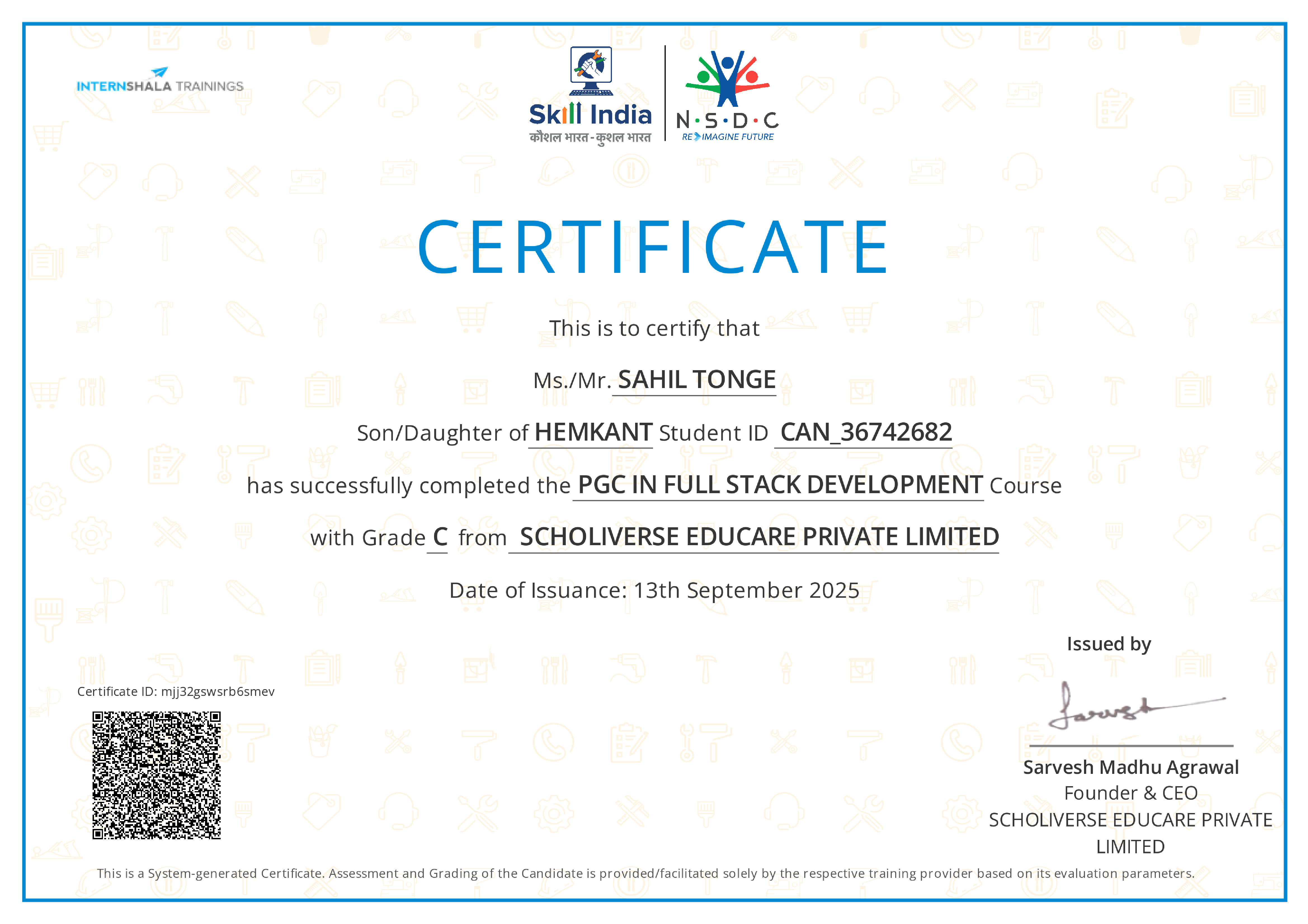 Certificate of completion