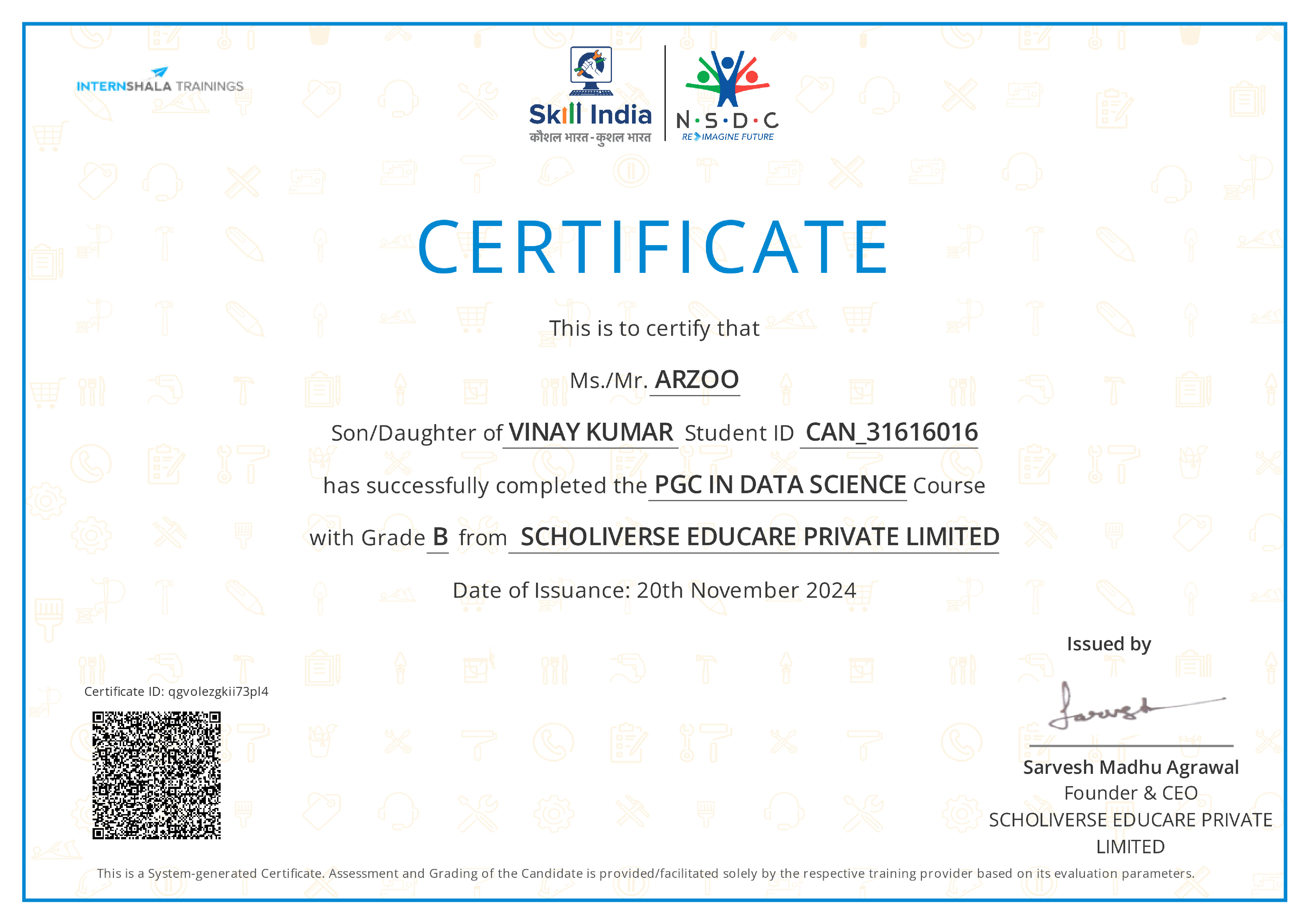 Certificate of completion