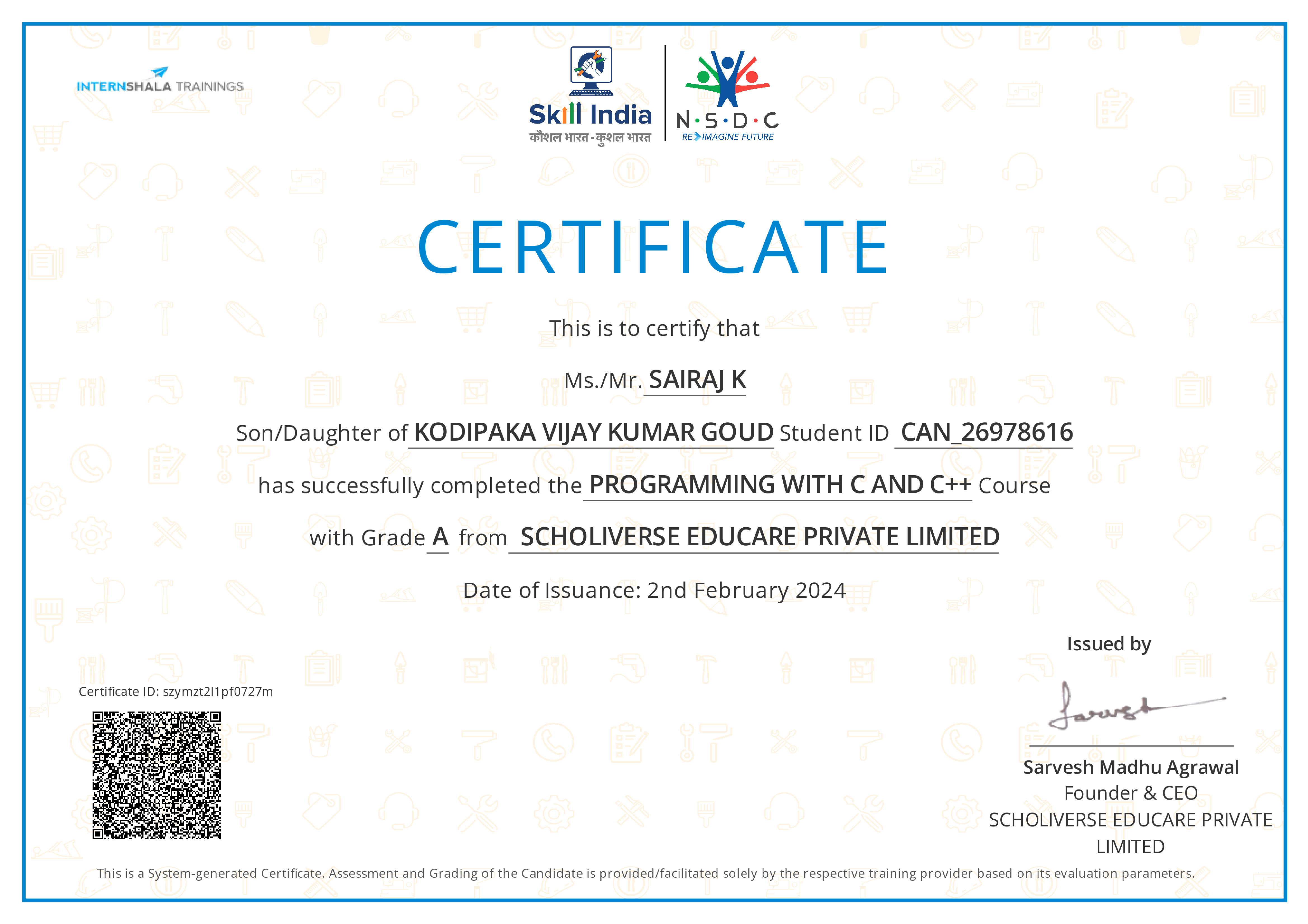 Certificate of completion