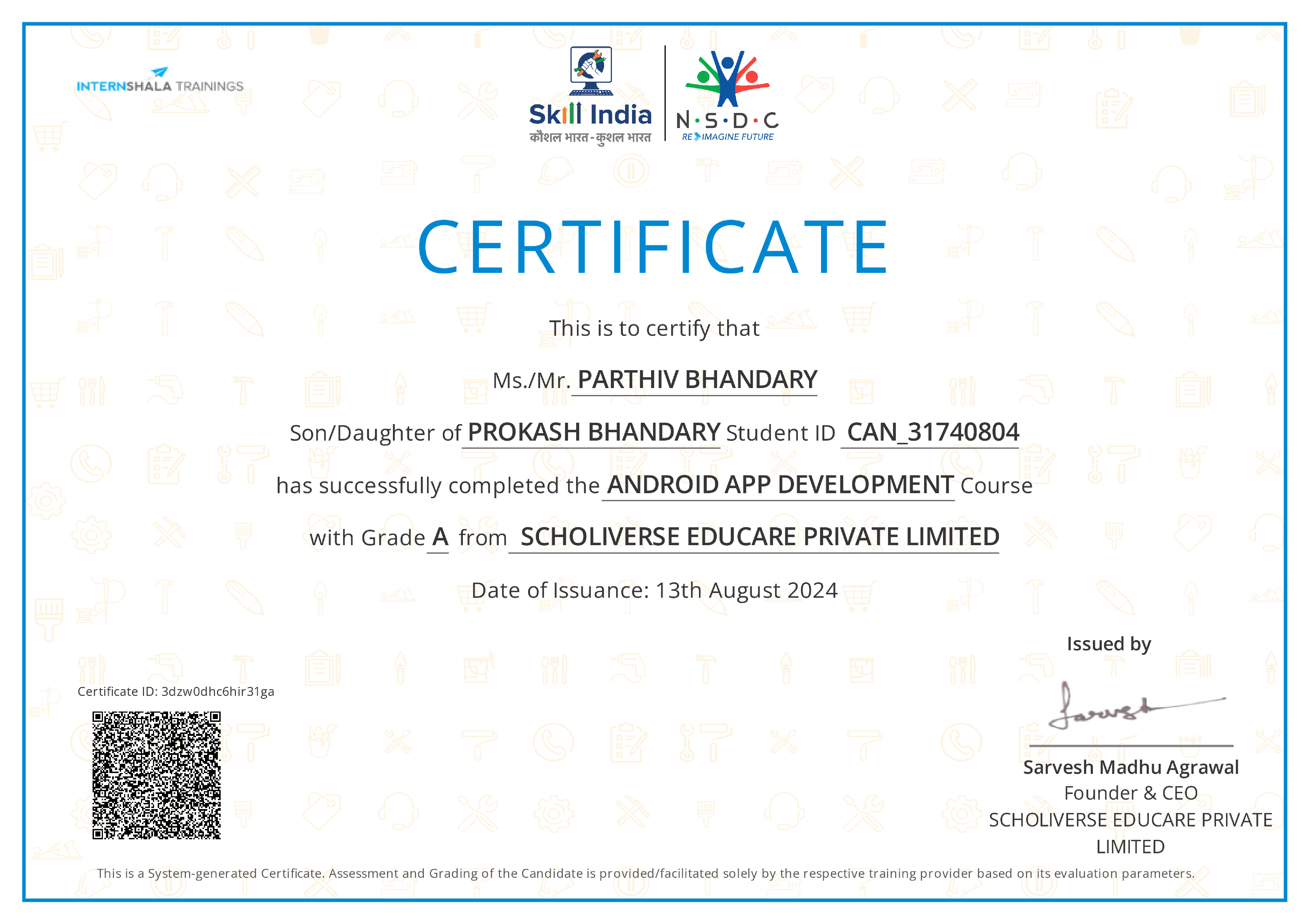 Certificate of completion