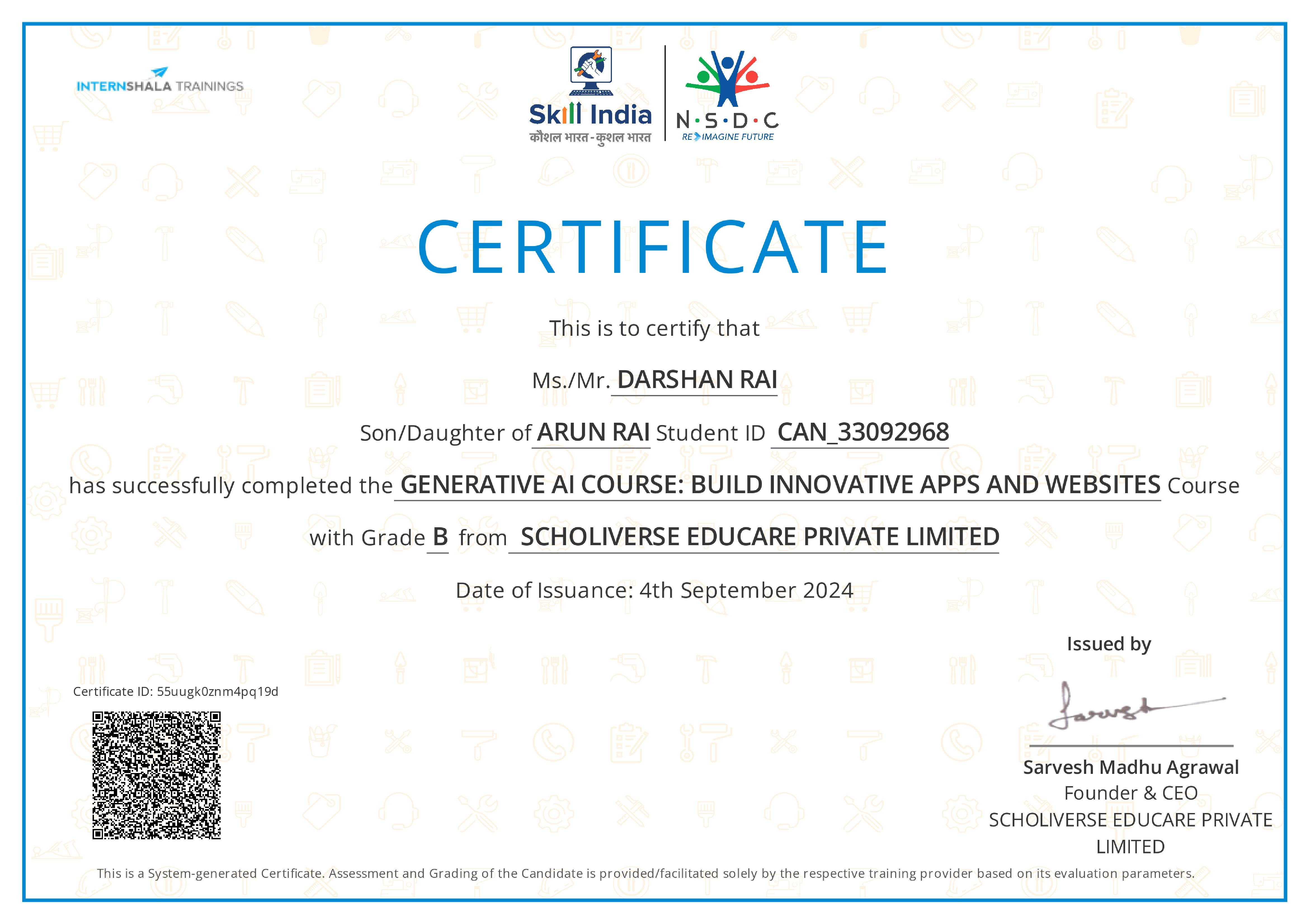 Certificate of completion