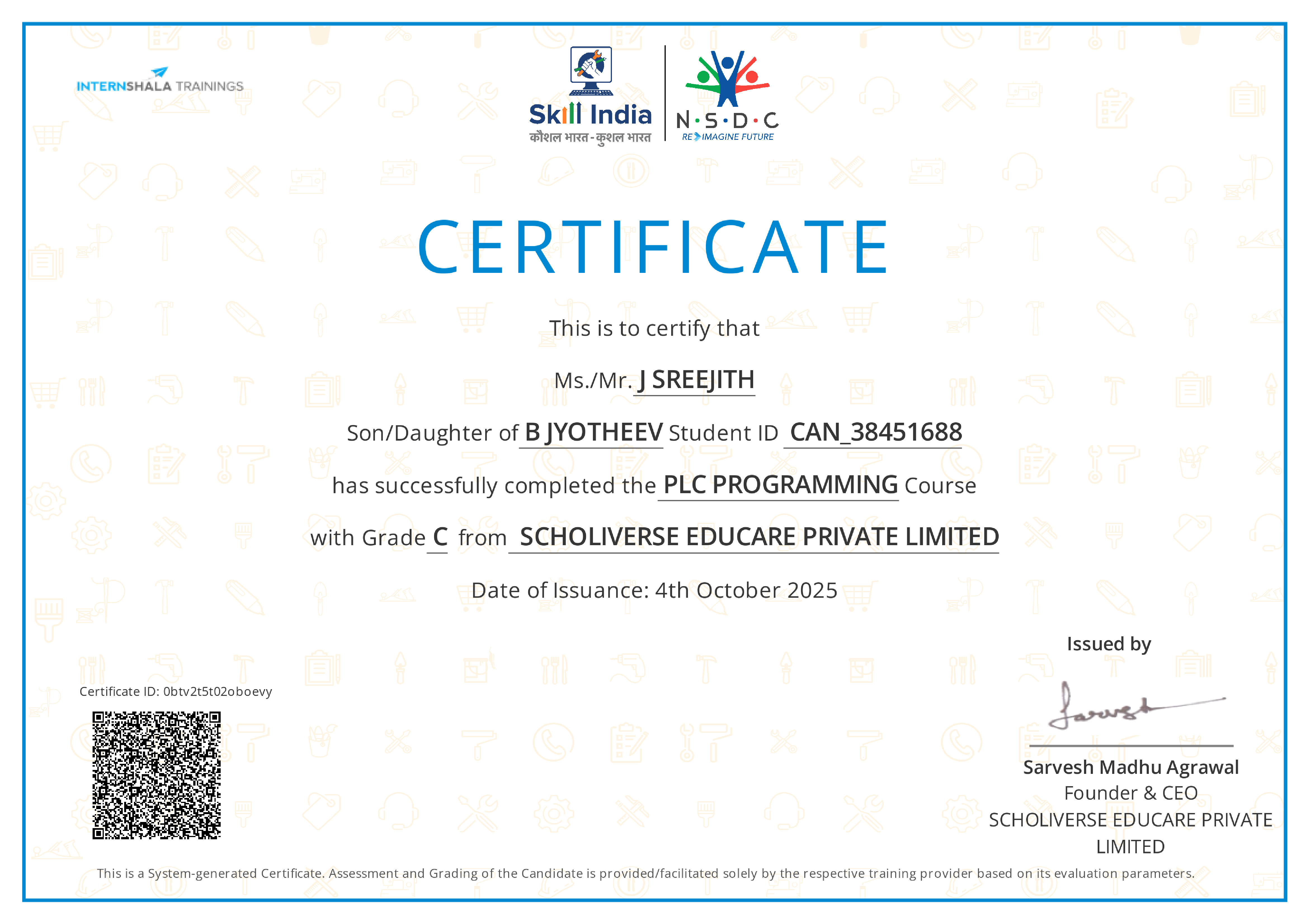 Certificate of completion