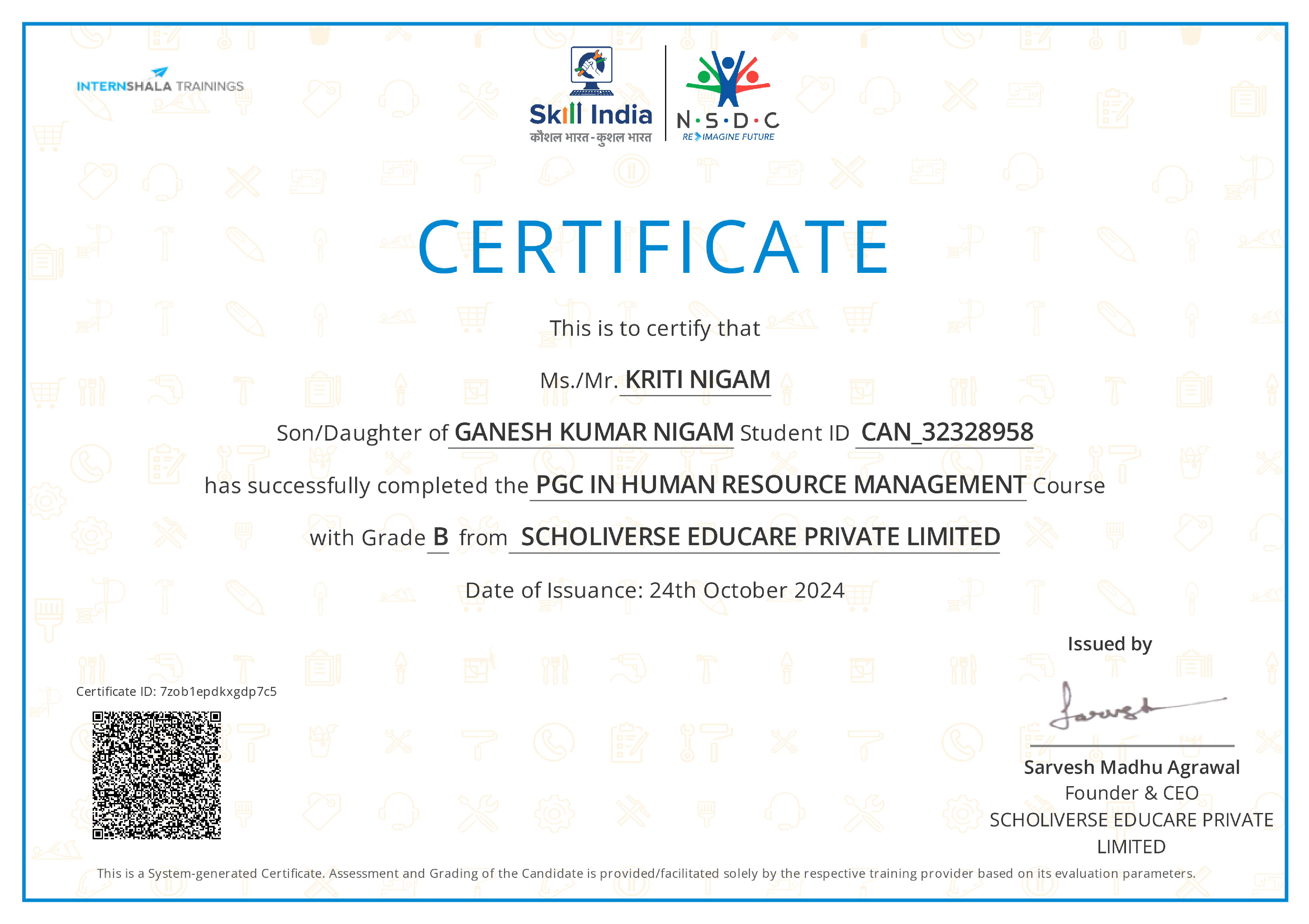 Certificate of completion