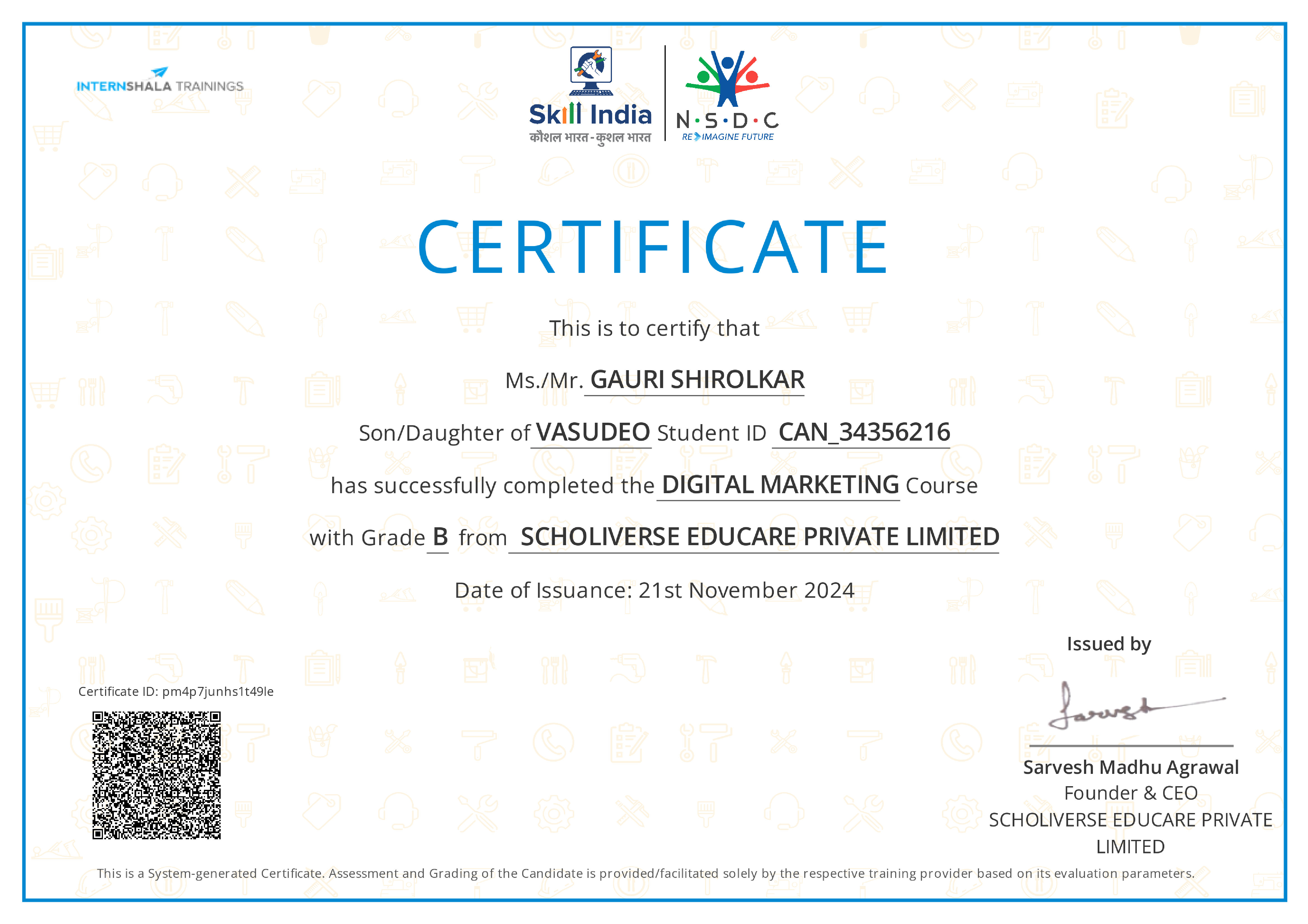 Certificate of completion