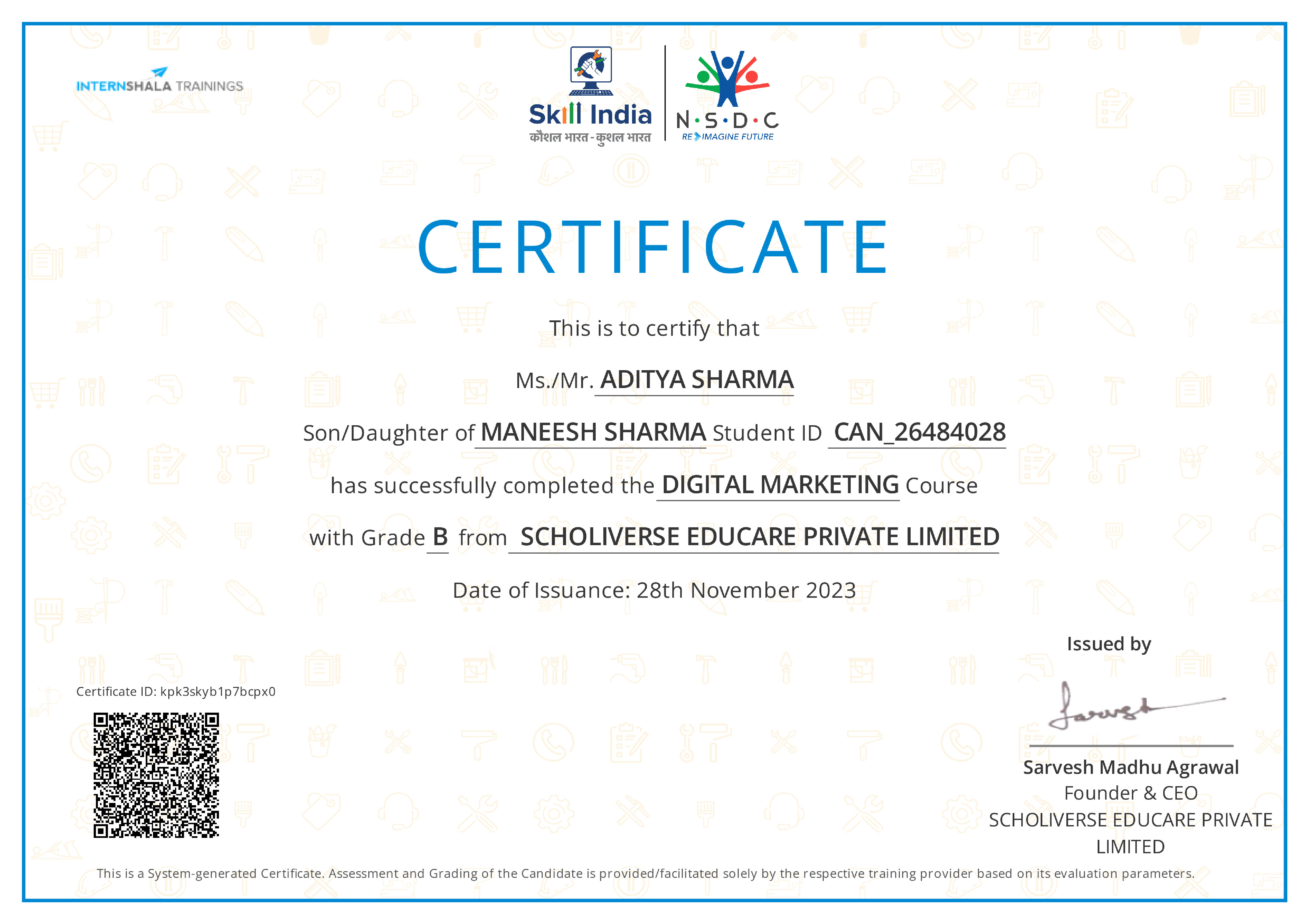 Certificate of completion
