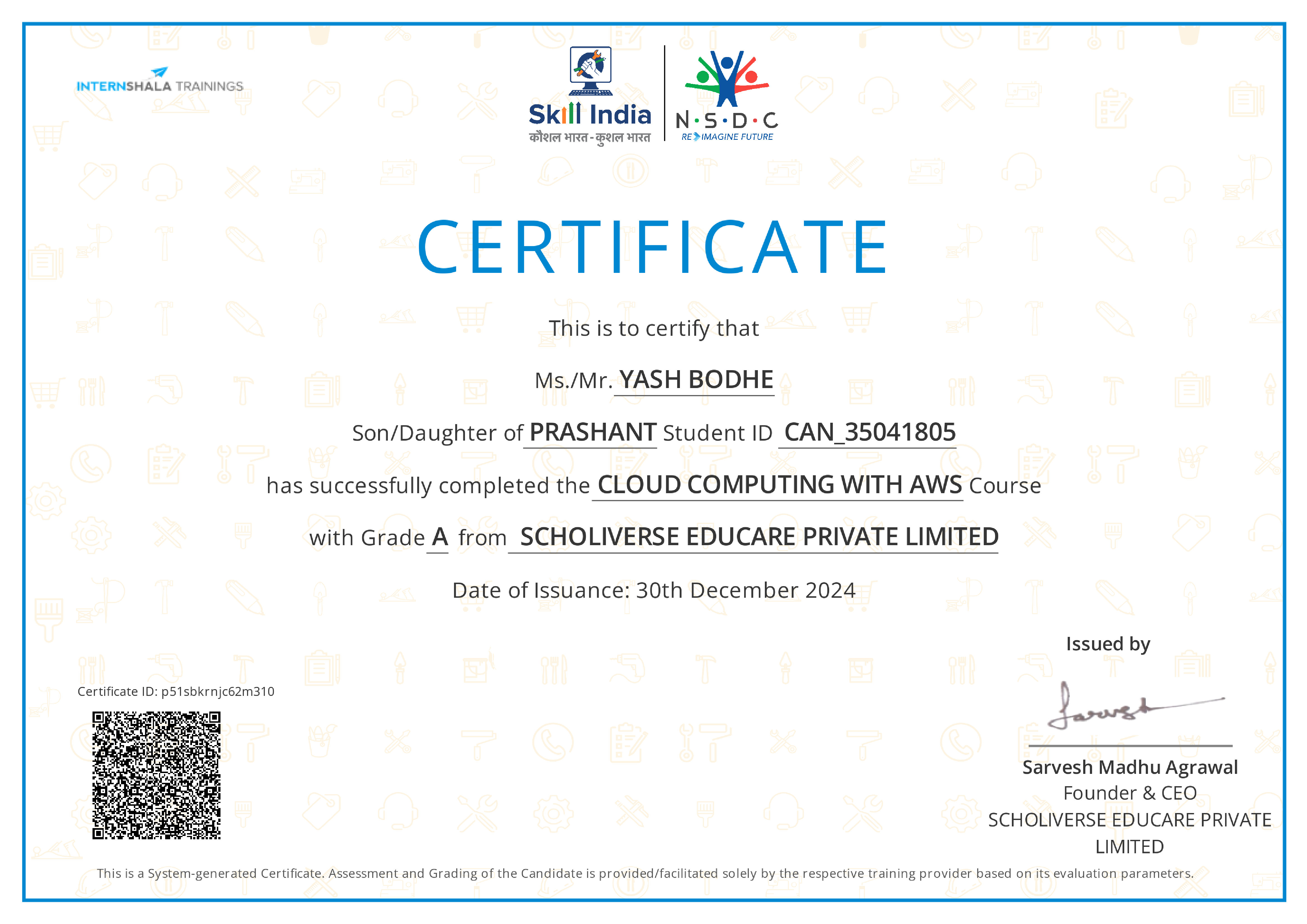 Certificate of completion