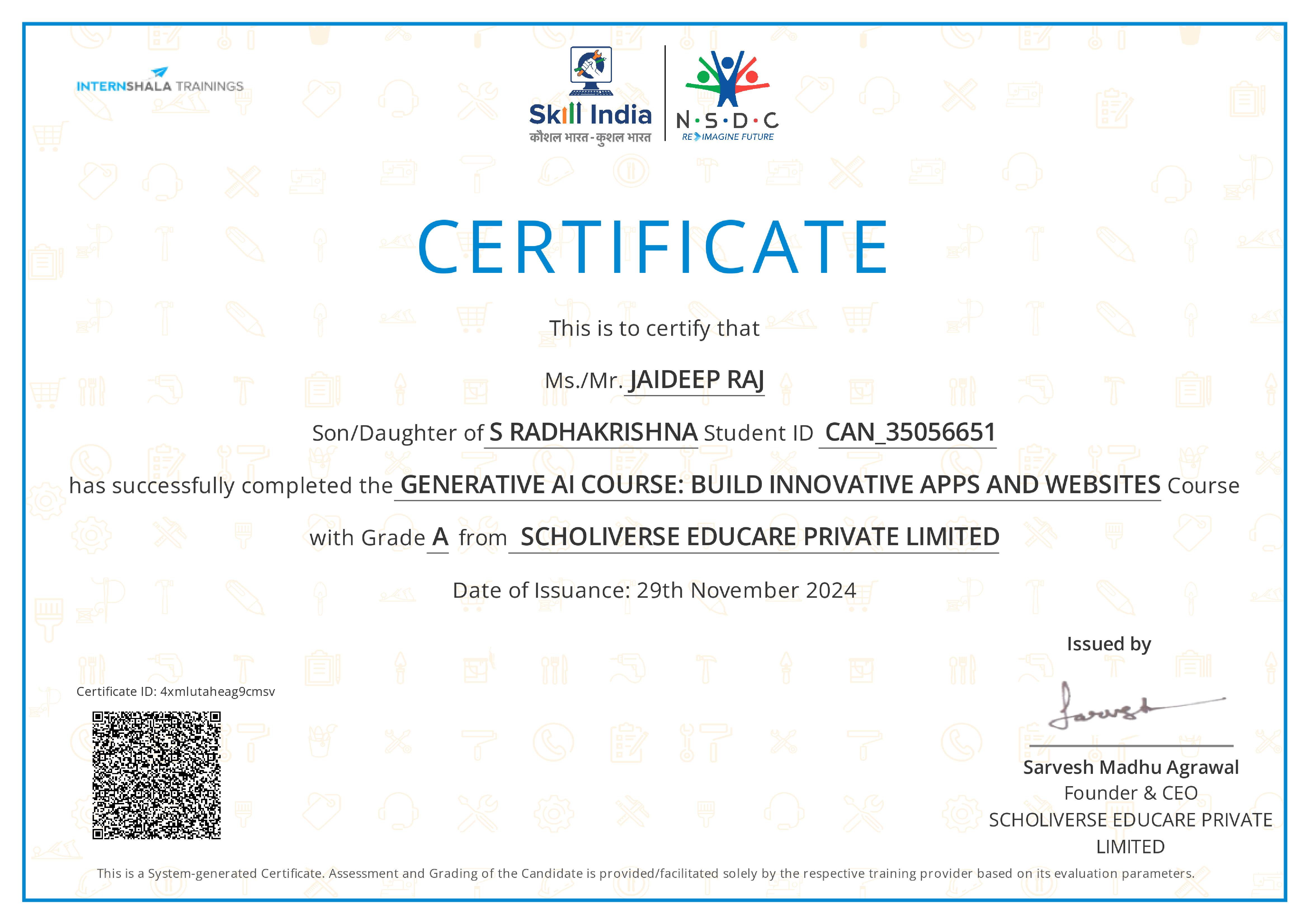 Certificate of completion