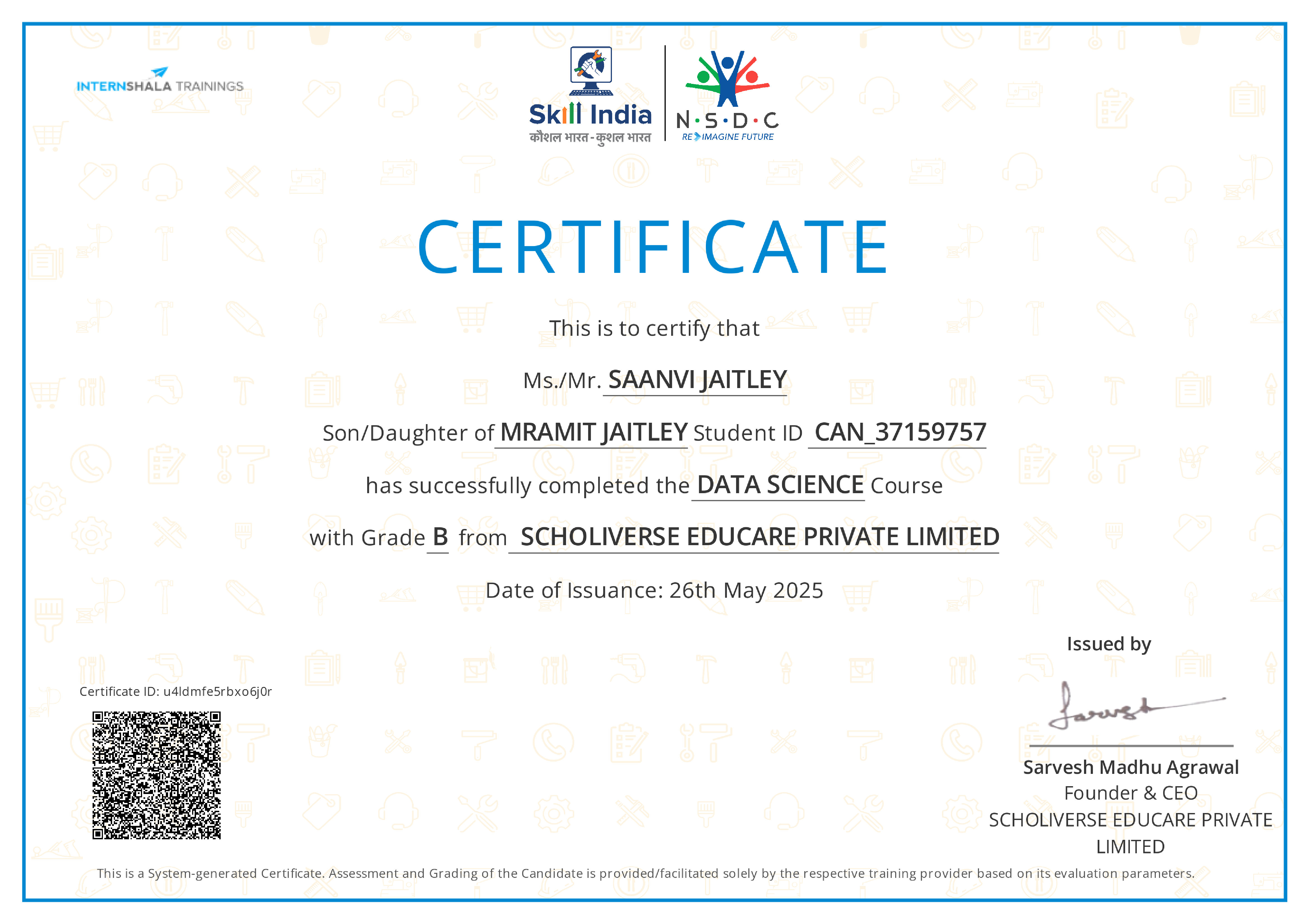 Certificate of completion