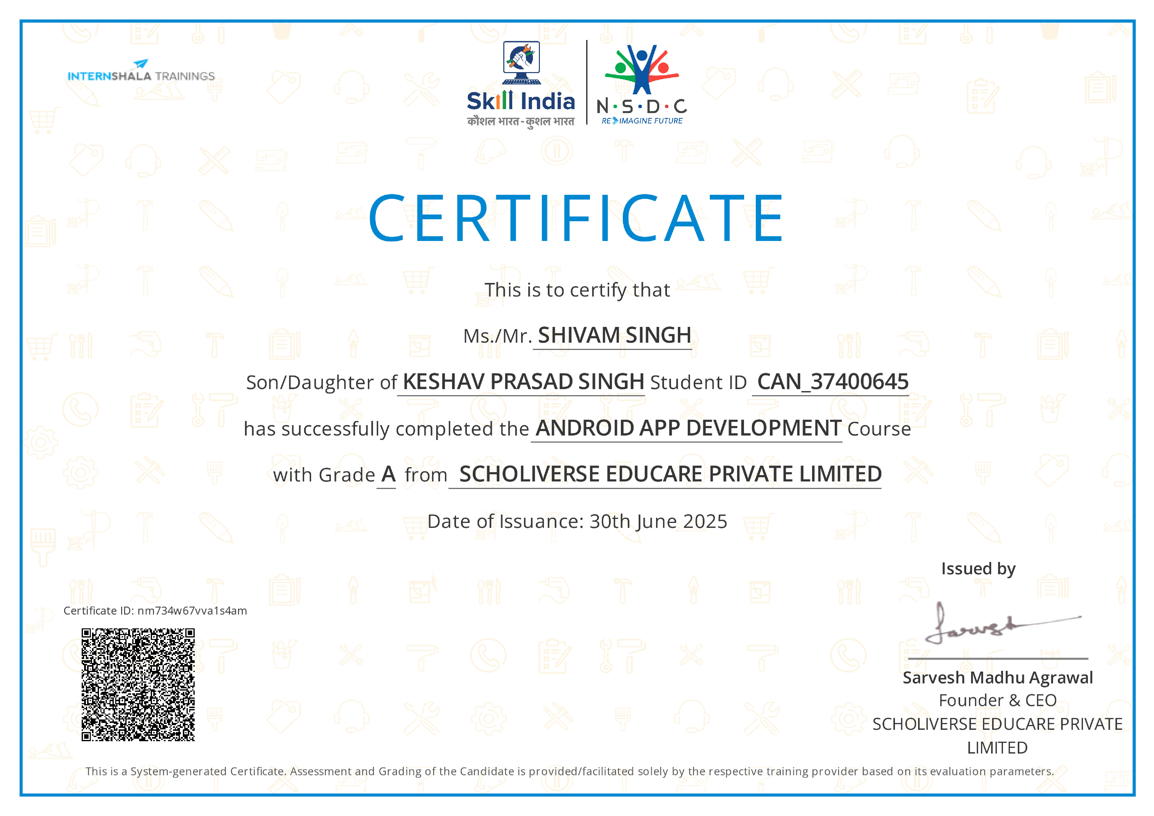 Certificate of completion