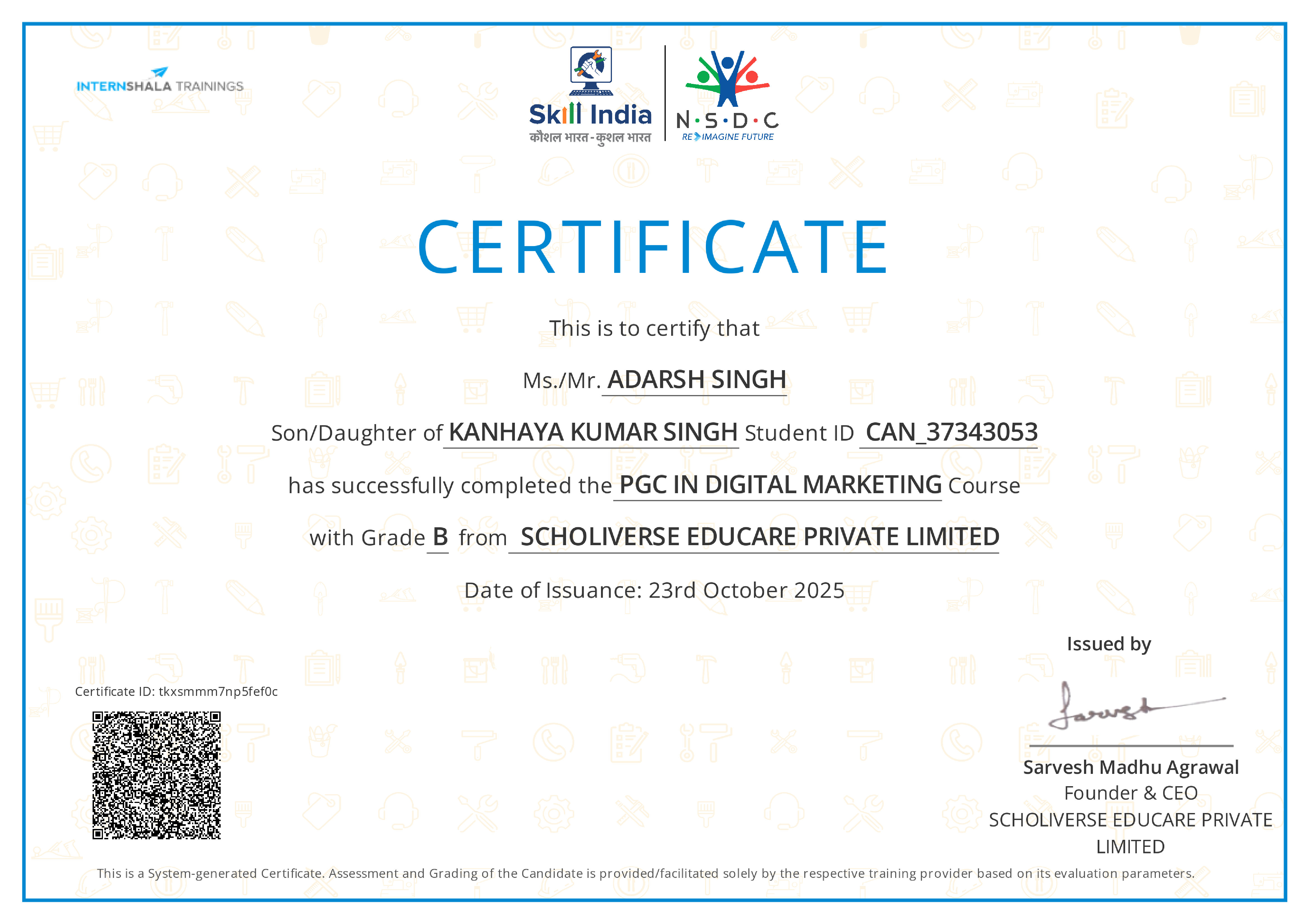 Certificate of completion