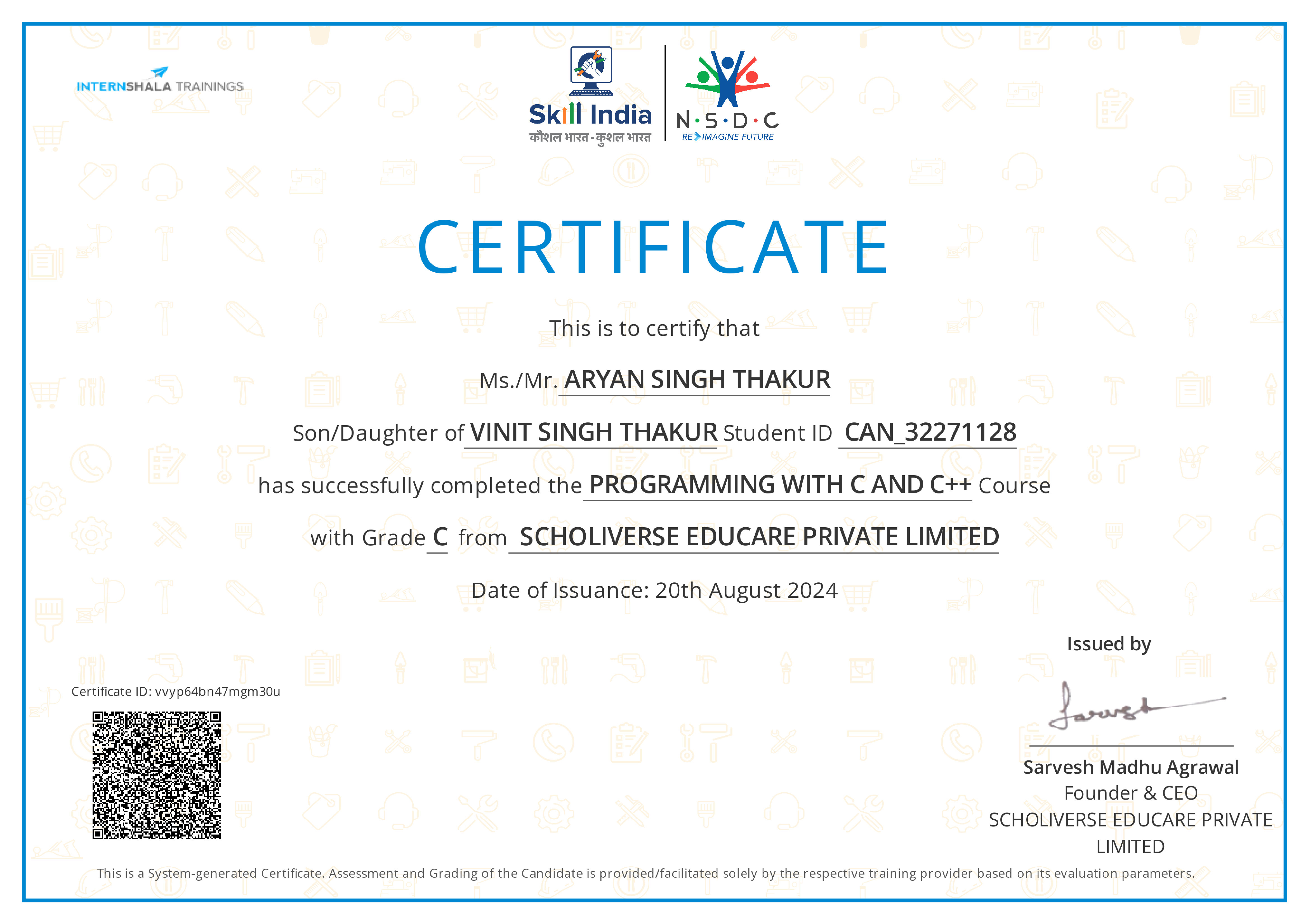 Certificate of completion